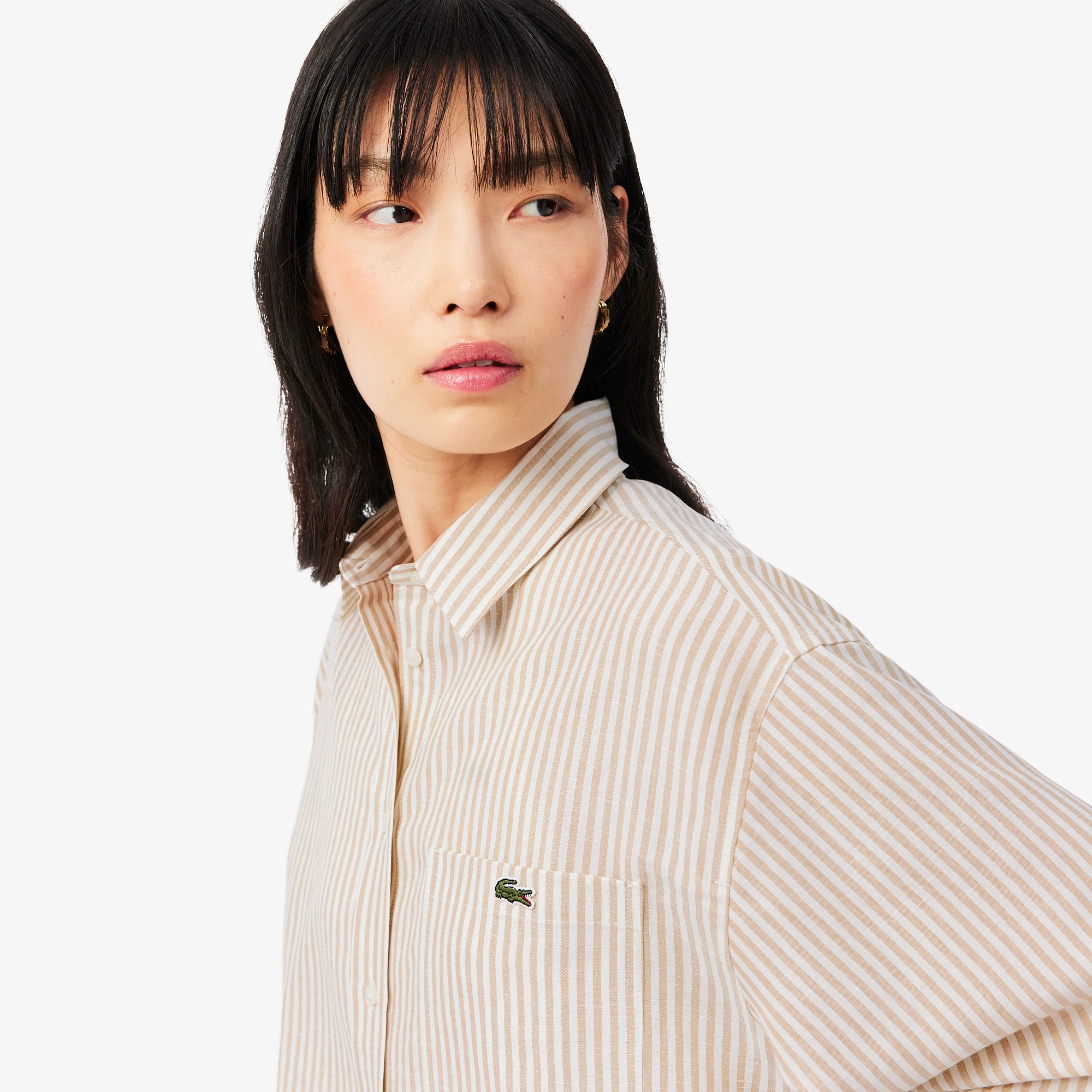 リネン×リヨセルブレンドストライプシャツ