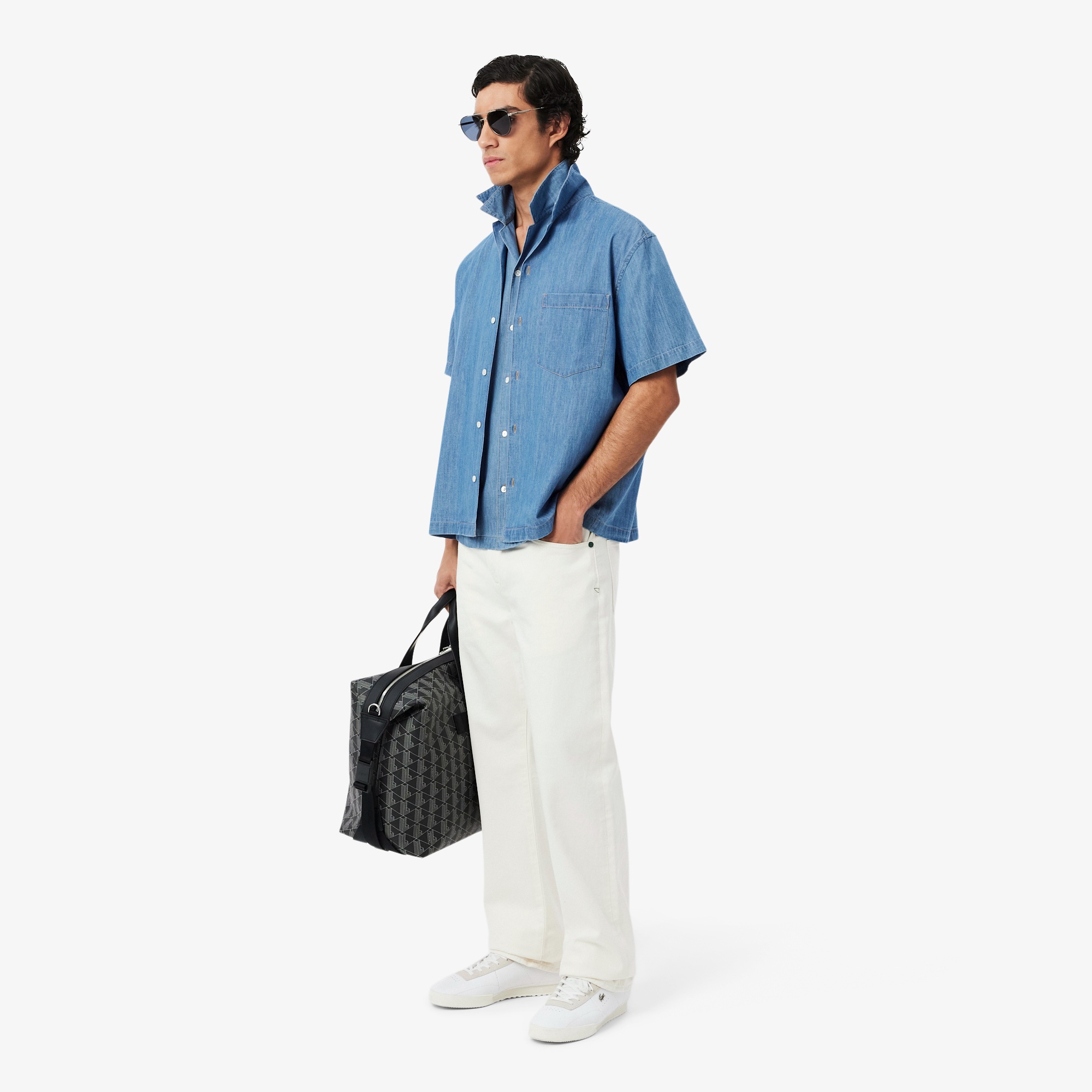 オープンカラーデニムシャツ