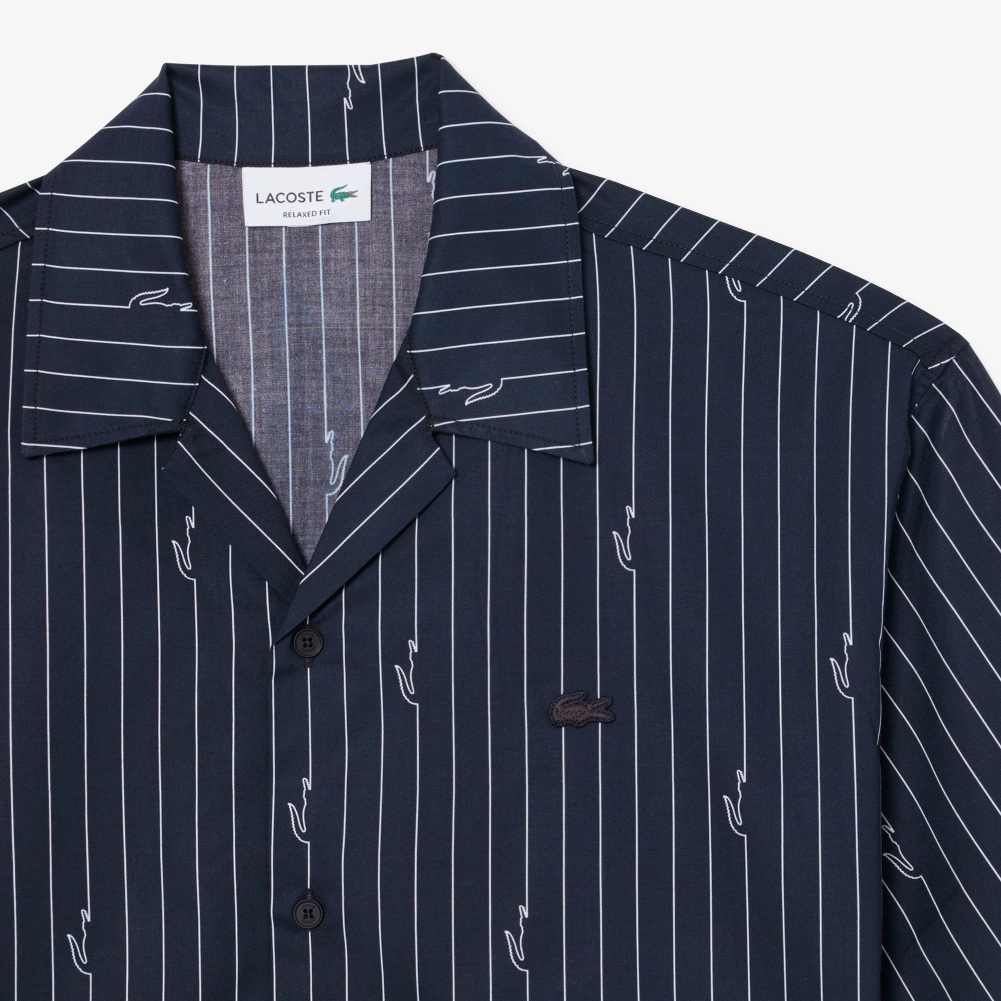 チョークストライププリントツイルオープンカラーシャツ