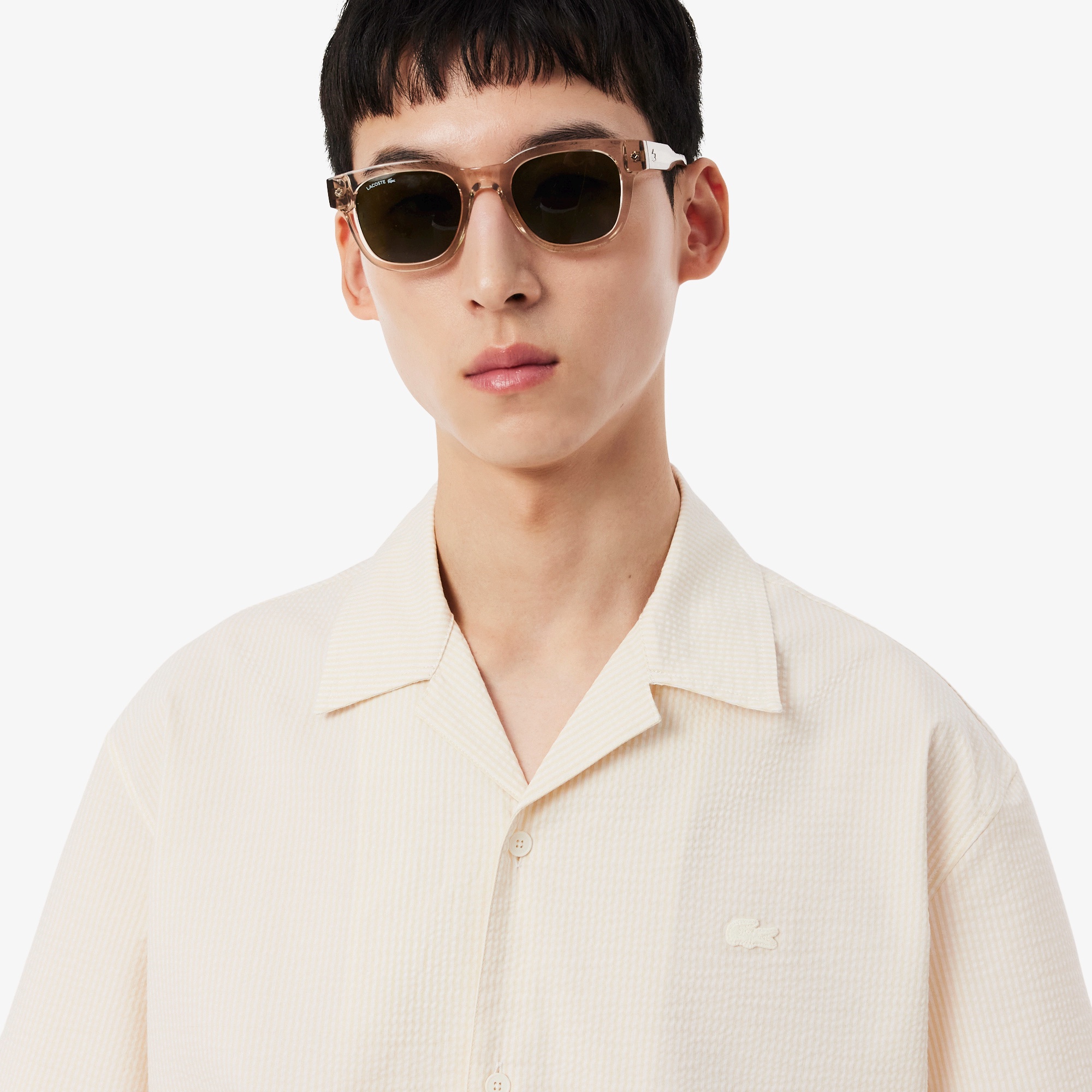 シアサッカーオープンカラーシャツ