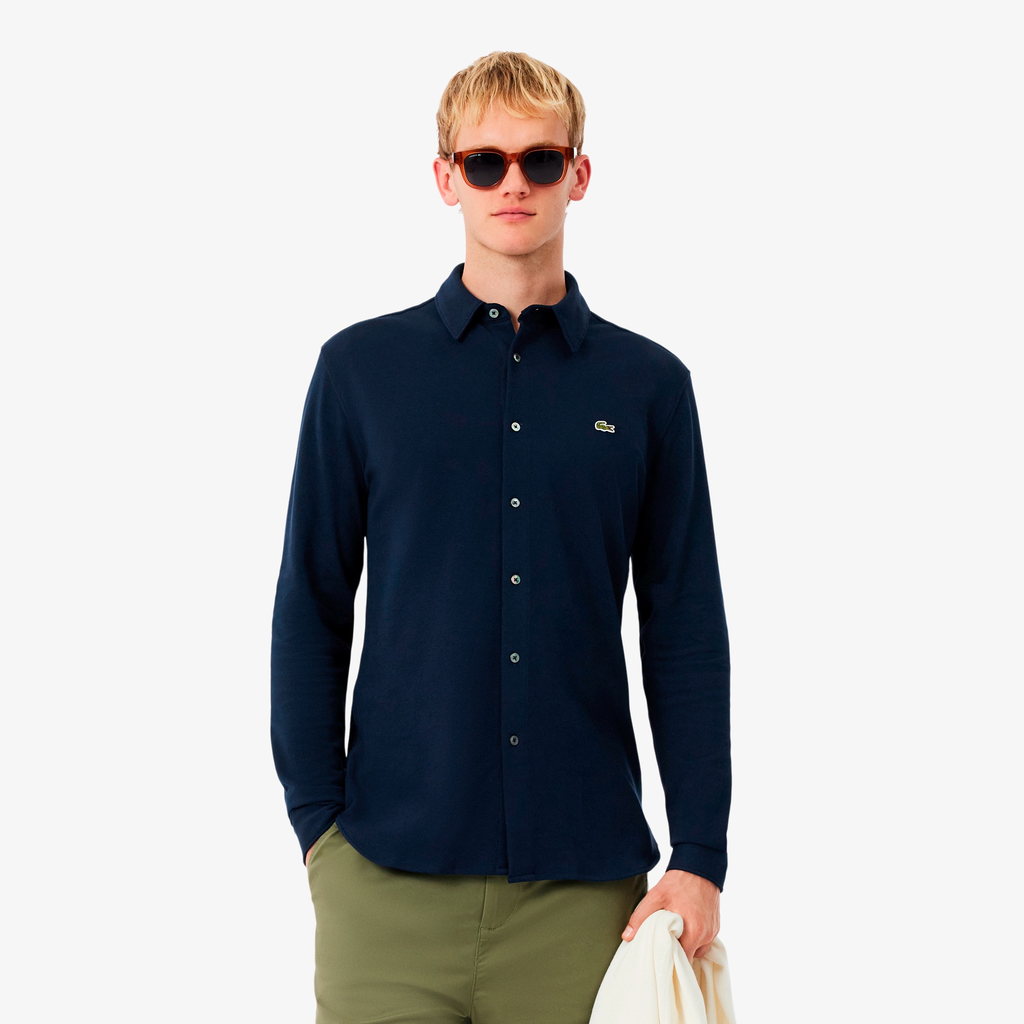 スリムフィット鹿の子地シャツ