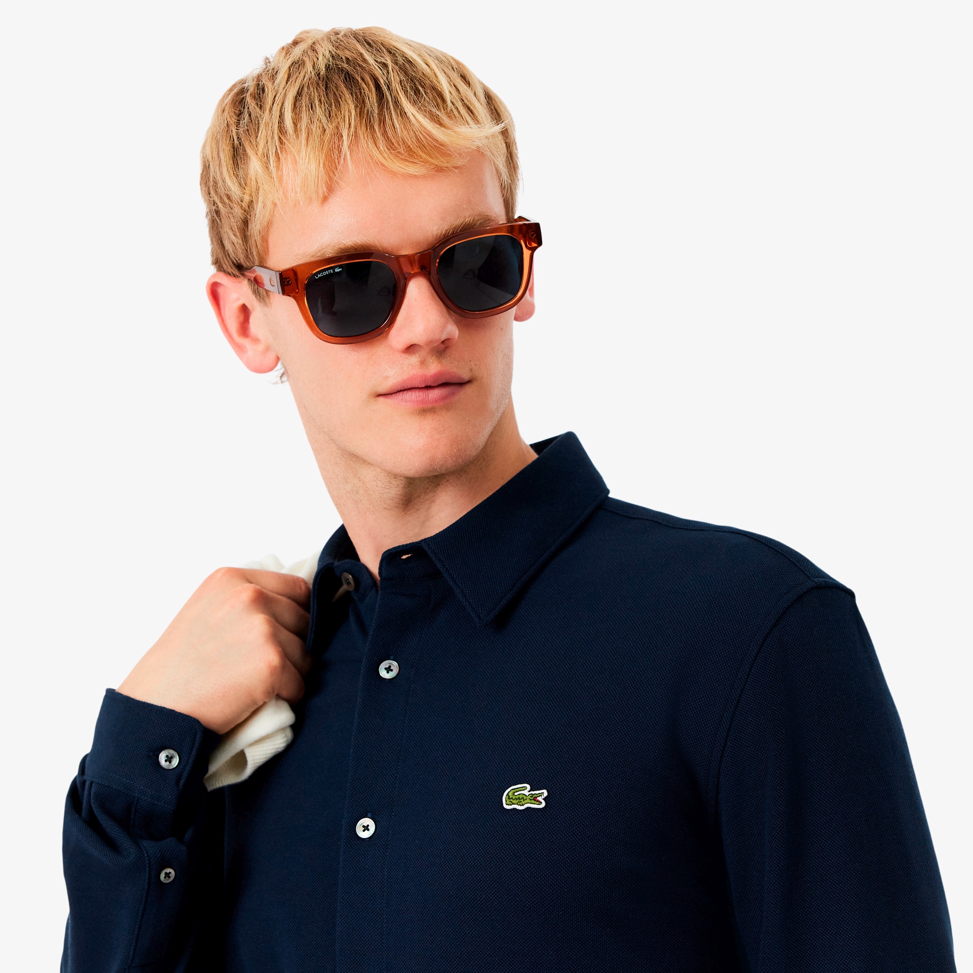 スリムフィット鹿の子地シャツ