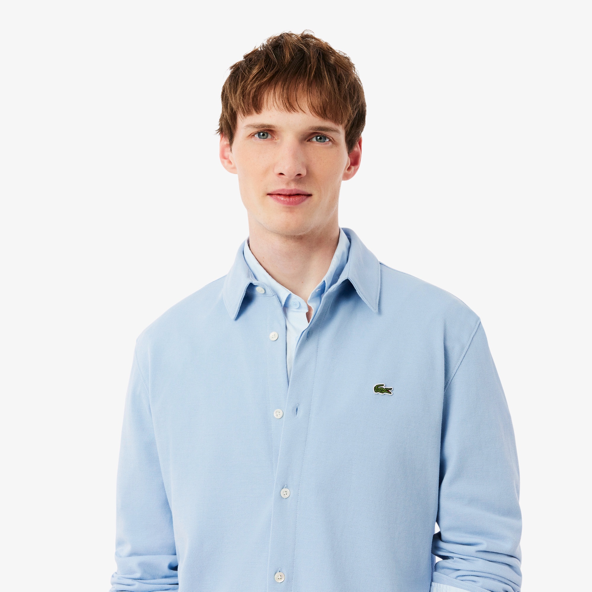 スリムフィット鹿の子地シャツ