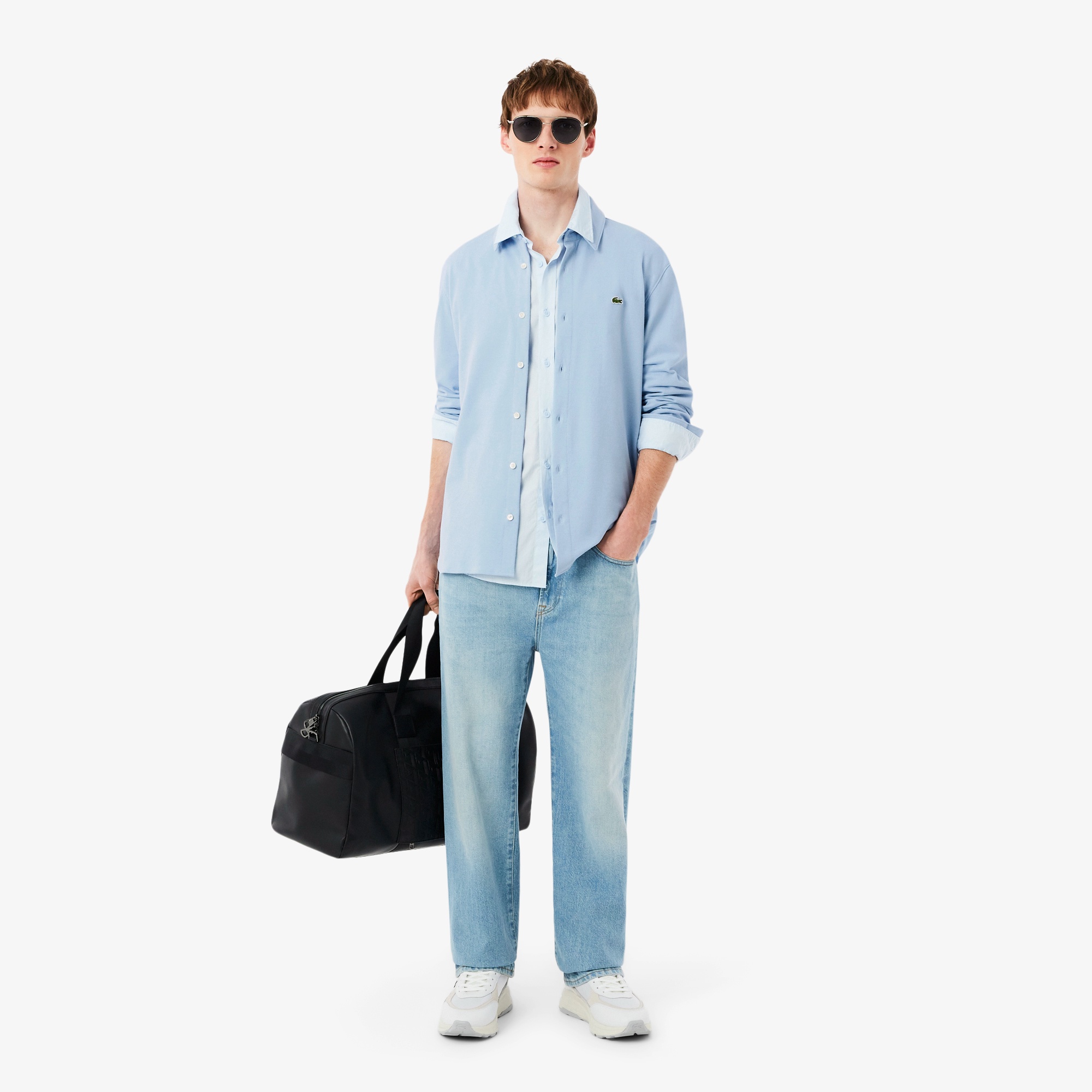 スリムフィット鹿の子地シャツ