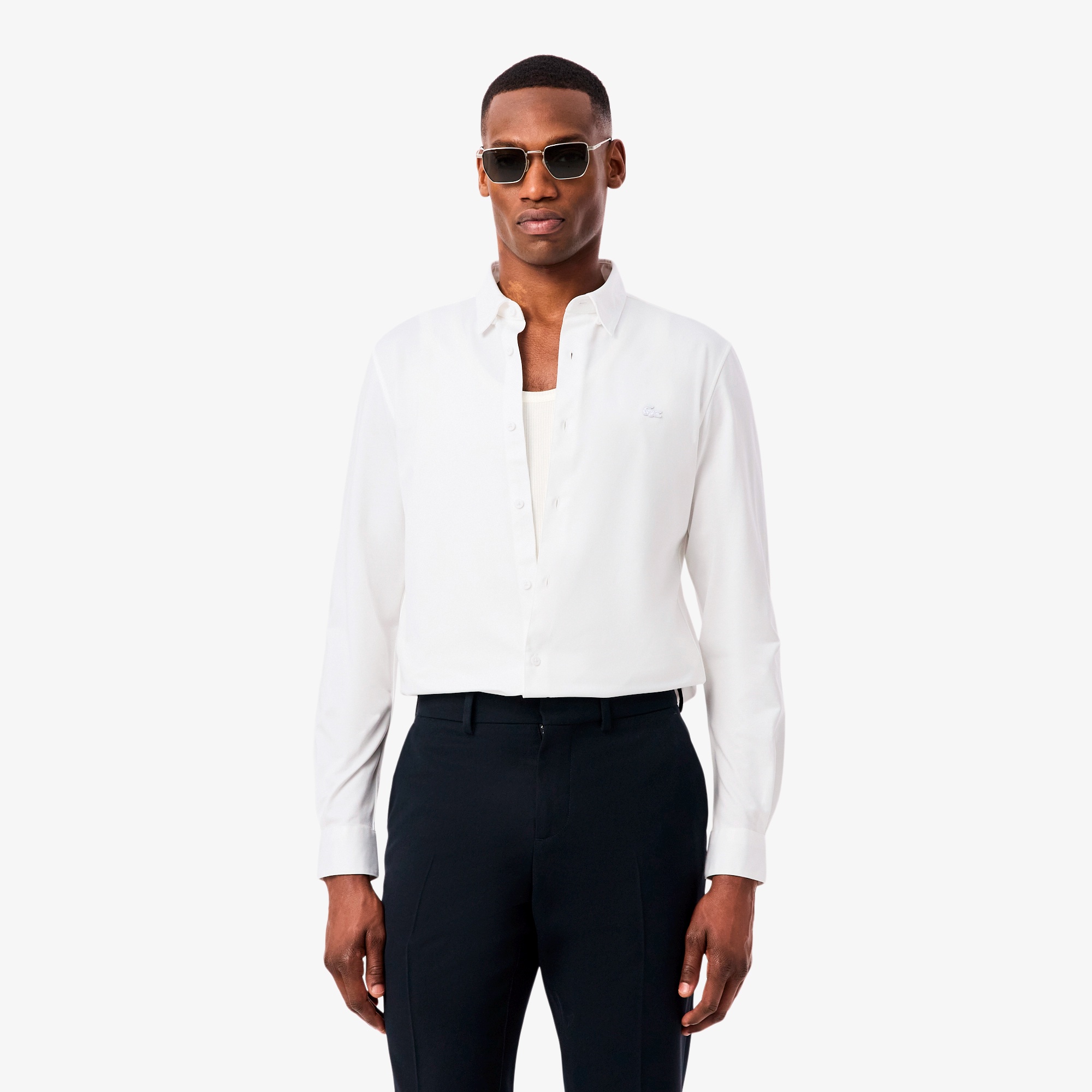 スリムフィットミニマル長袖ボタンシャツ