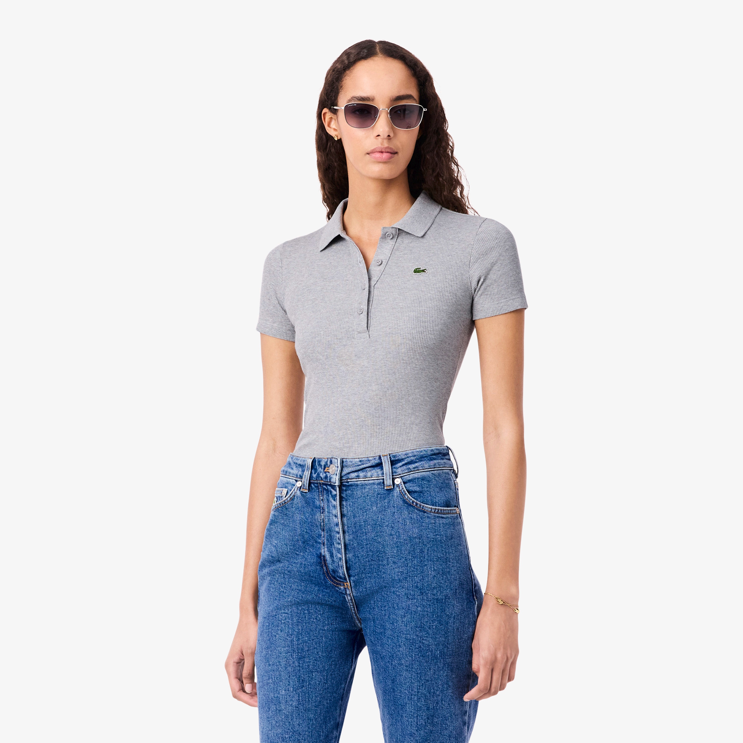 タイトフィットリブニットポロシャツ