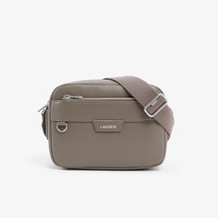 LACOSTE ジオメトリックパターン ボディバッグ LACOSTE オシアン レザーレポーターバッグ （モスグリーン) -靴