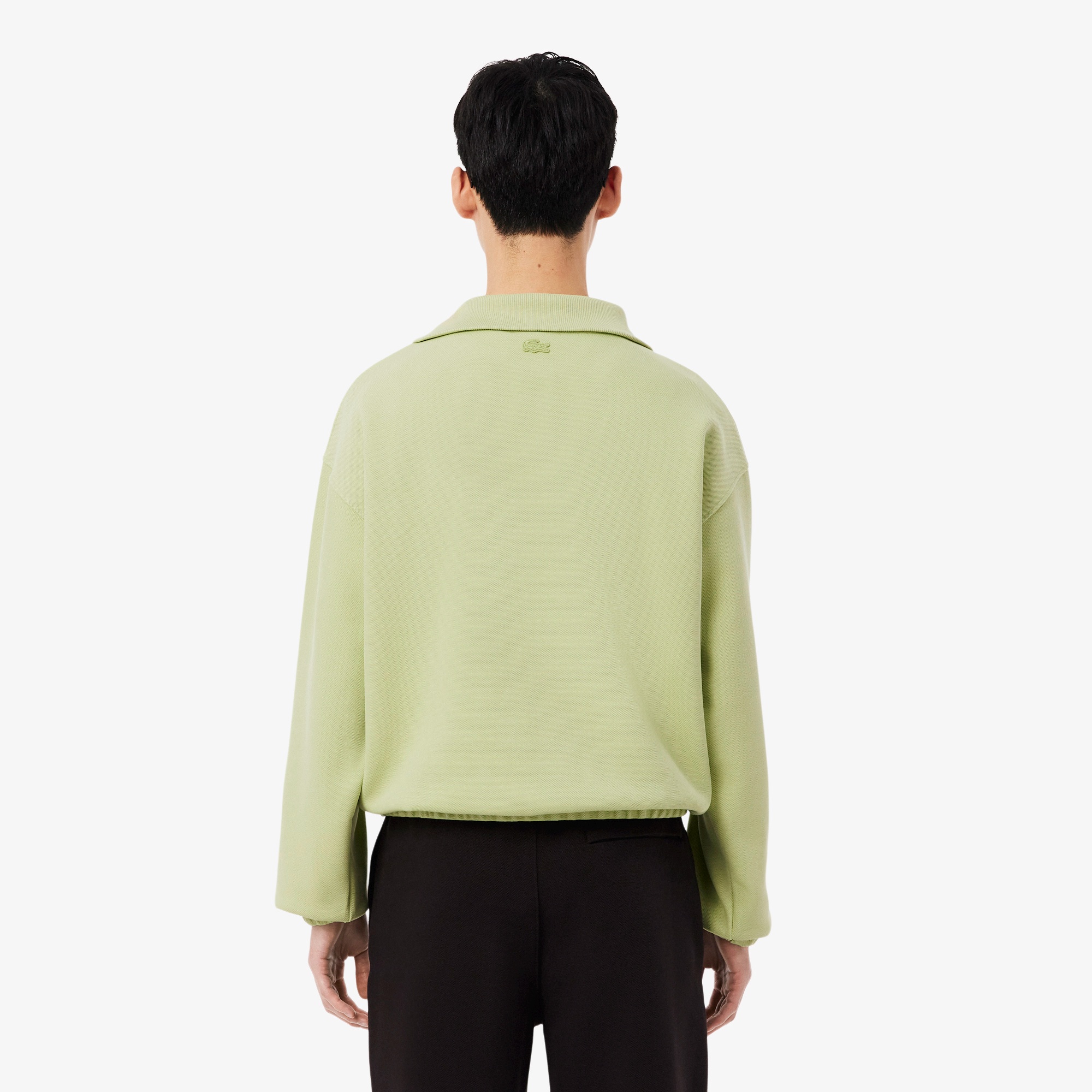 ルーズフィット ジップネック鹿の子地プルオーバー