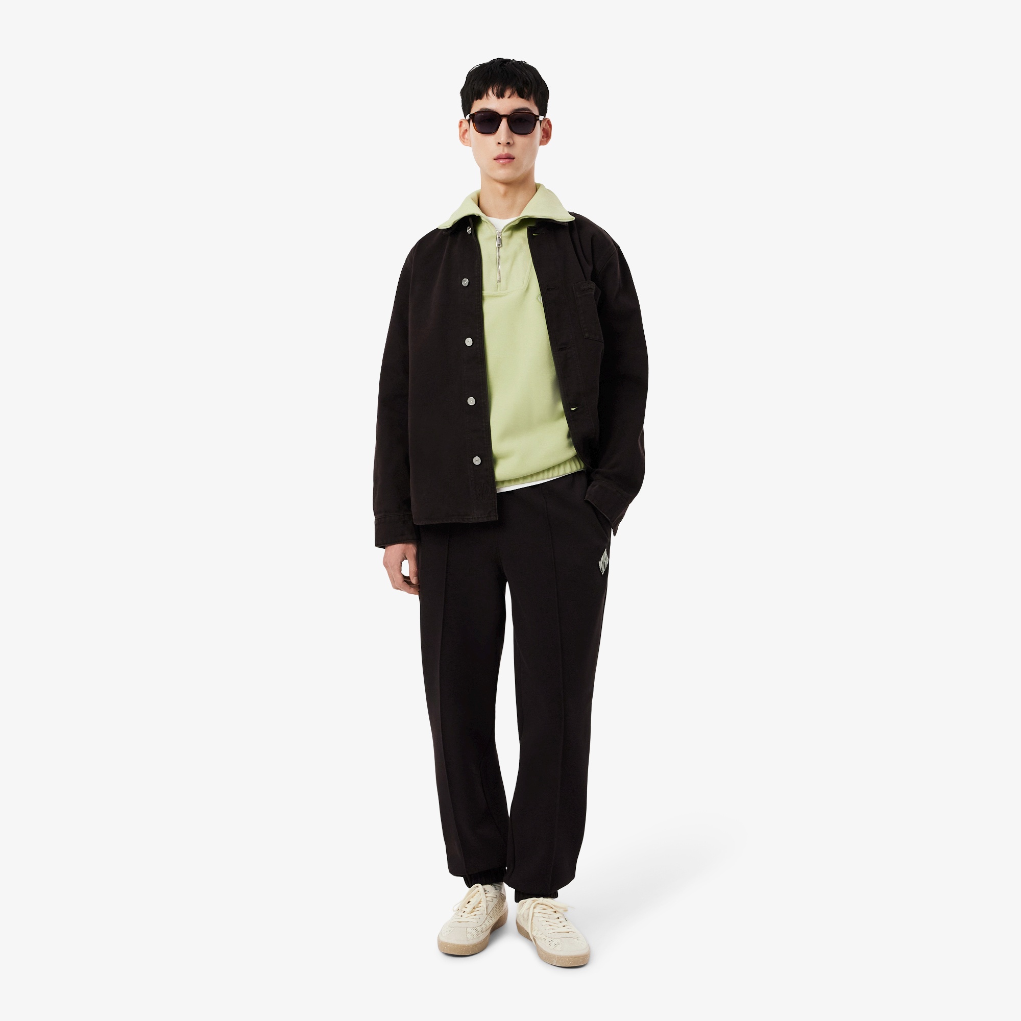 ルーズフィット ジップネック鹿の子地プルオーバー