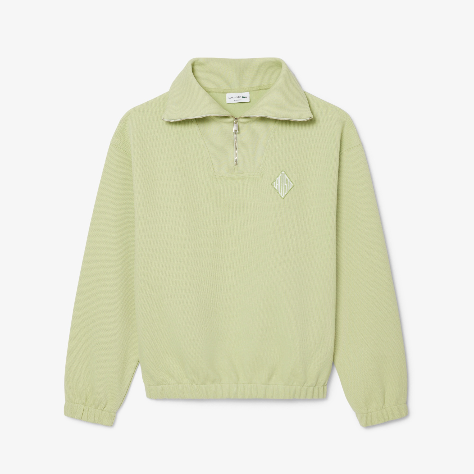 ルーズフィット ジップネック鹿の子地プルオーバー