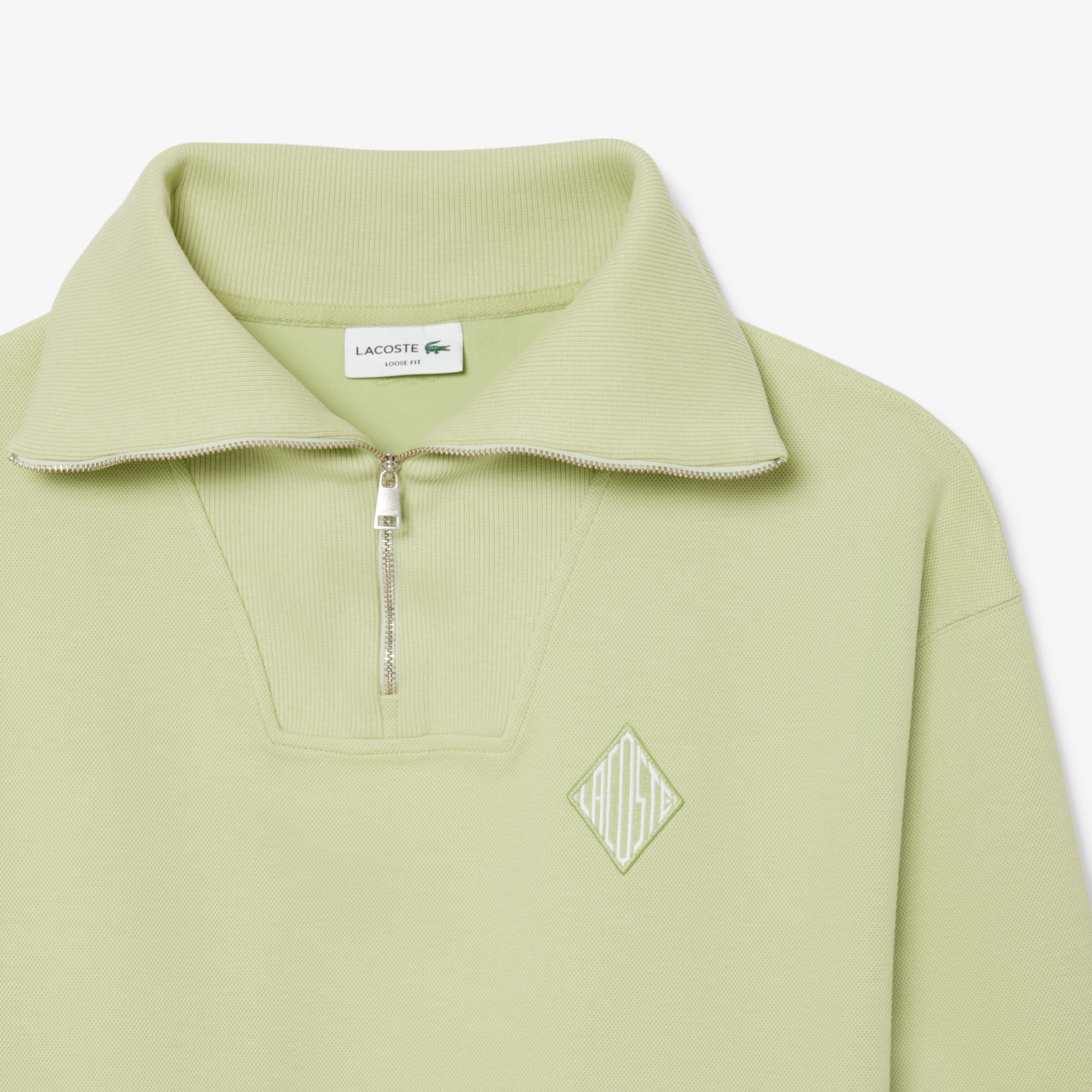 ルーズフィット ジップネック鹿の子地プルオーバー