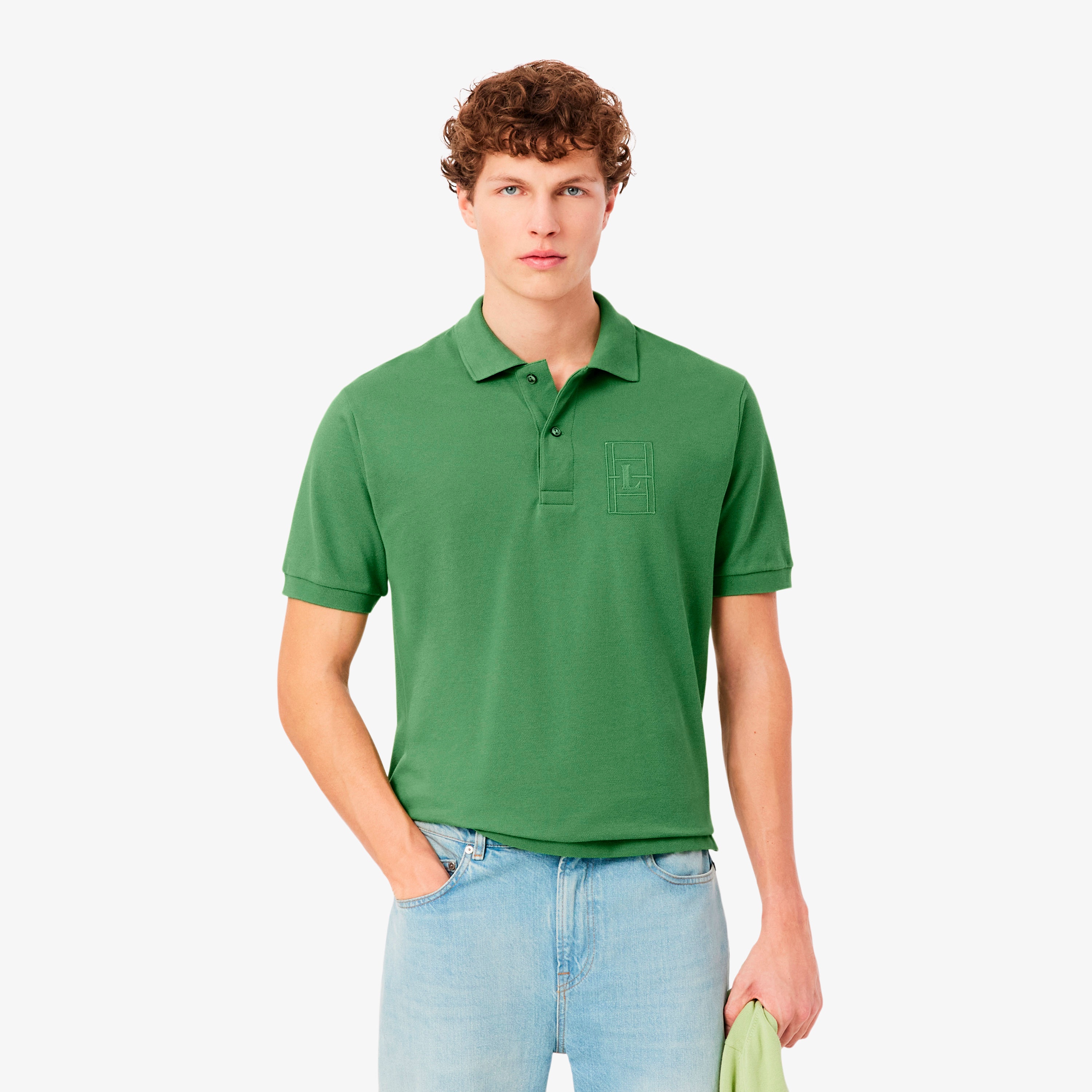 テニスコートエンブロイダリー鹿の子地ポロシャツ