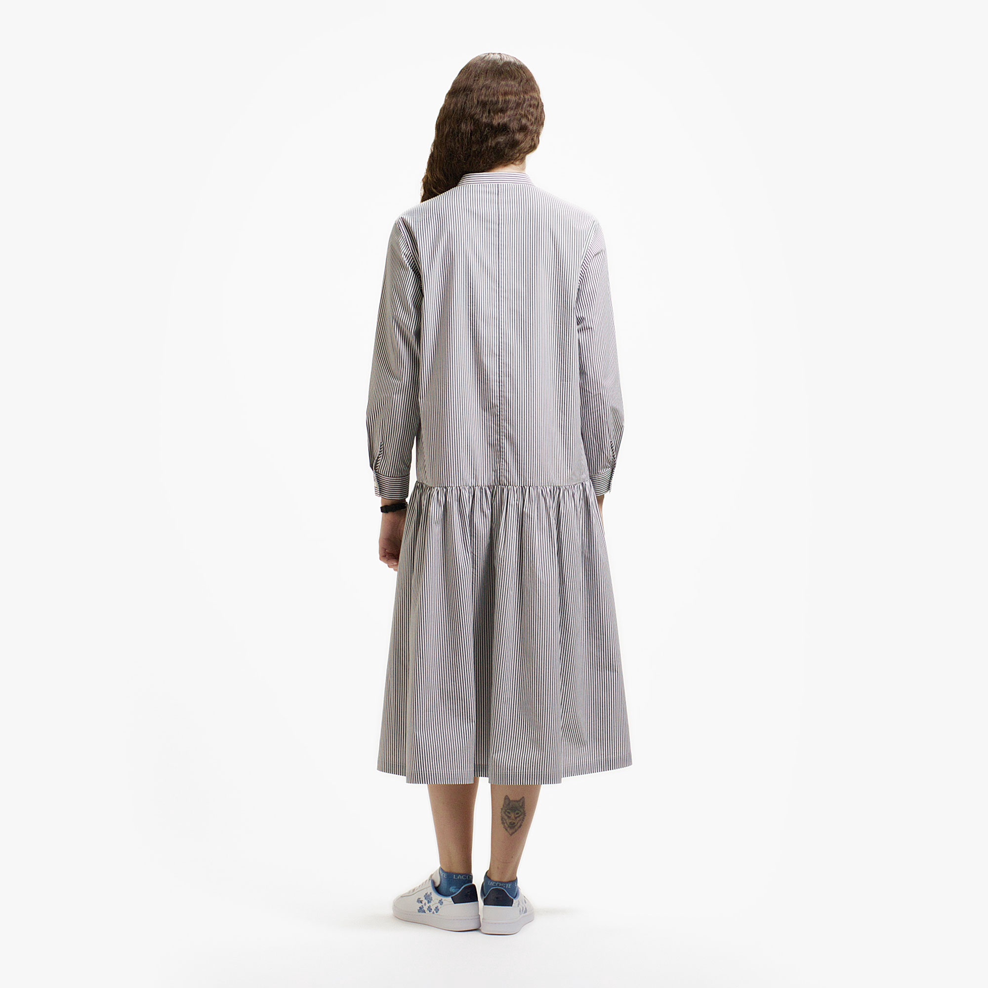 バンドカラーロングシャツドレス