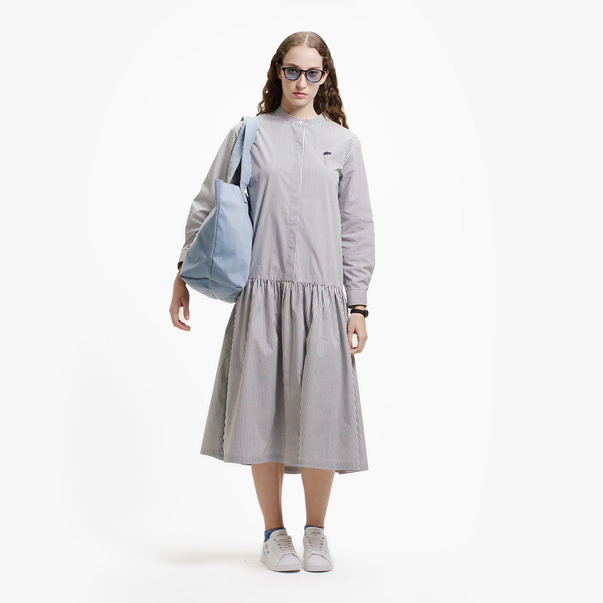 バンドカラーロングシャツドレス