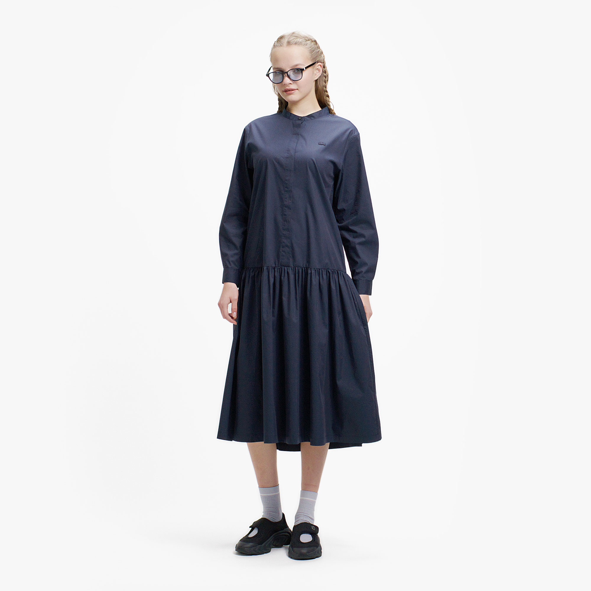 バンドカラーロングシャツドレス