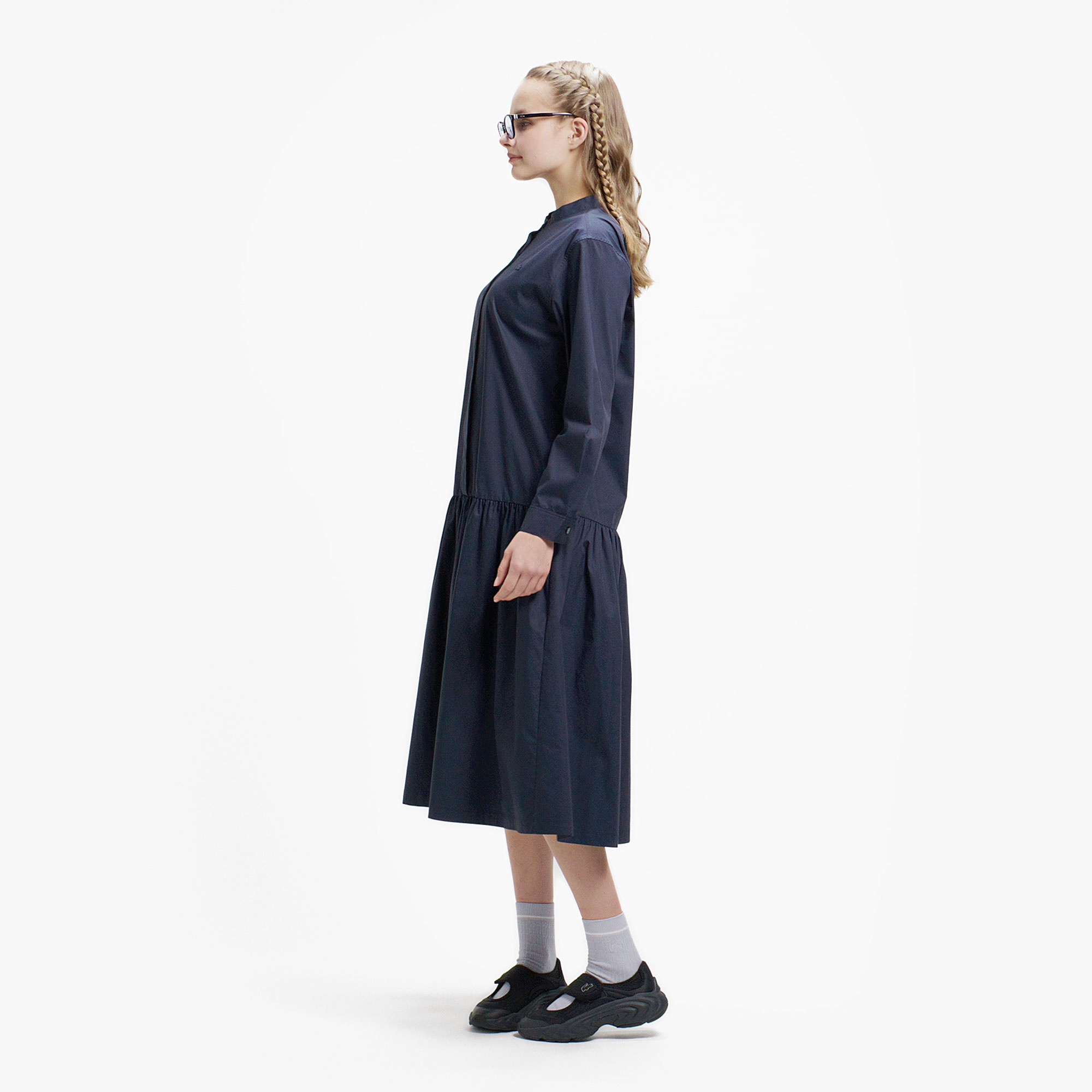 バンドカラーロングシャツドレス