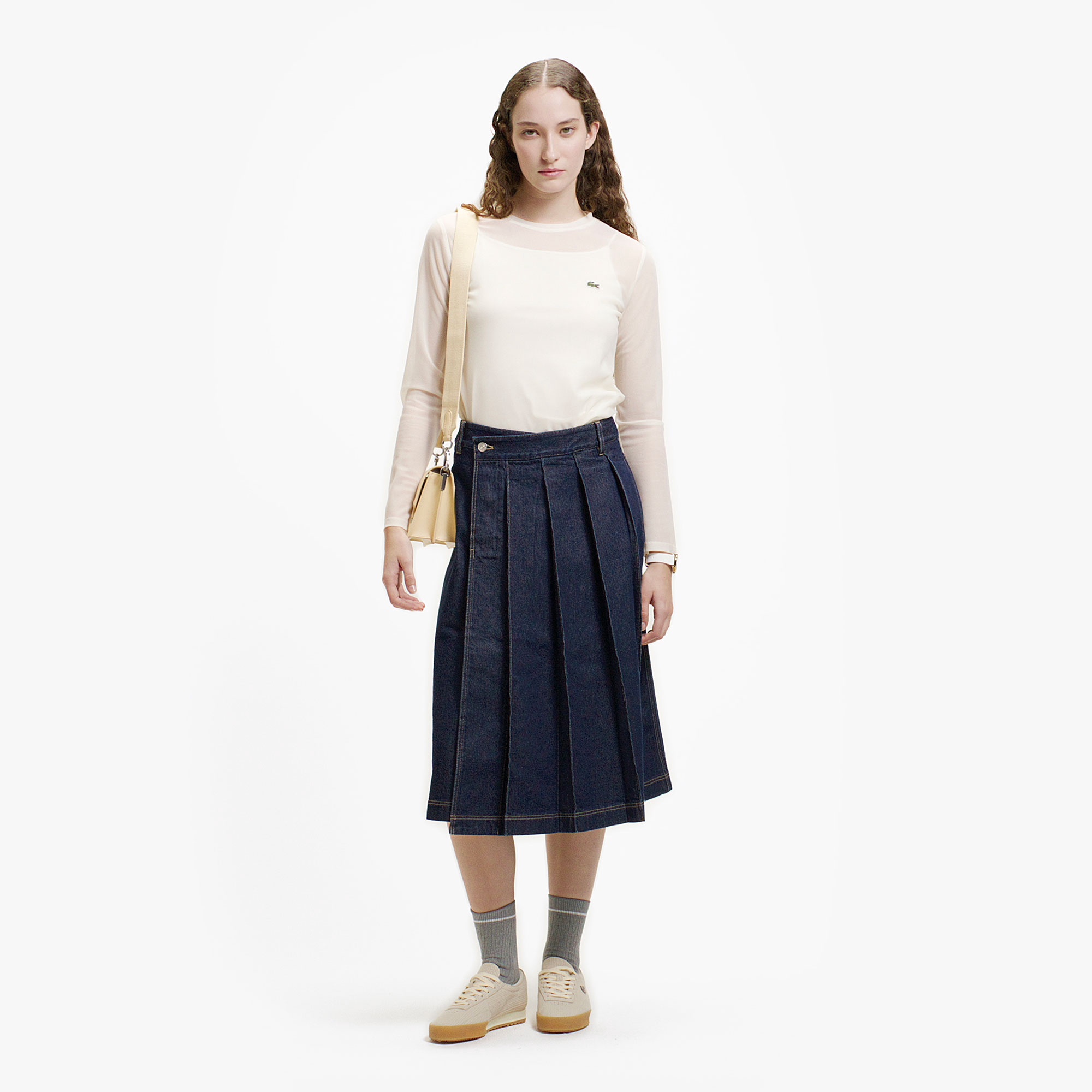 アシンメトリーデニムプリーツラップスカート