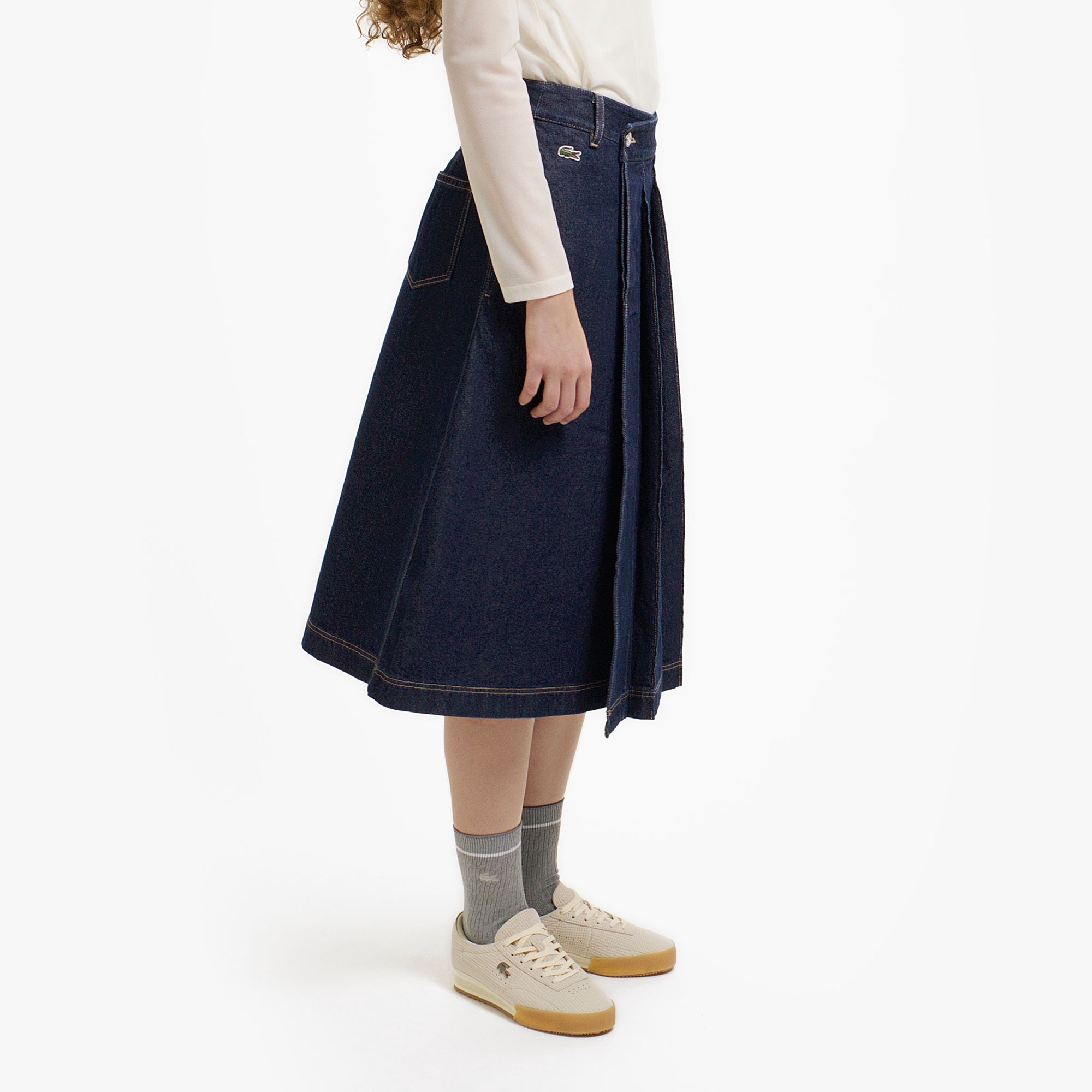 アシンメトリーデニムプリーツラップスカート