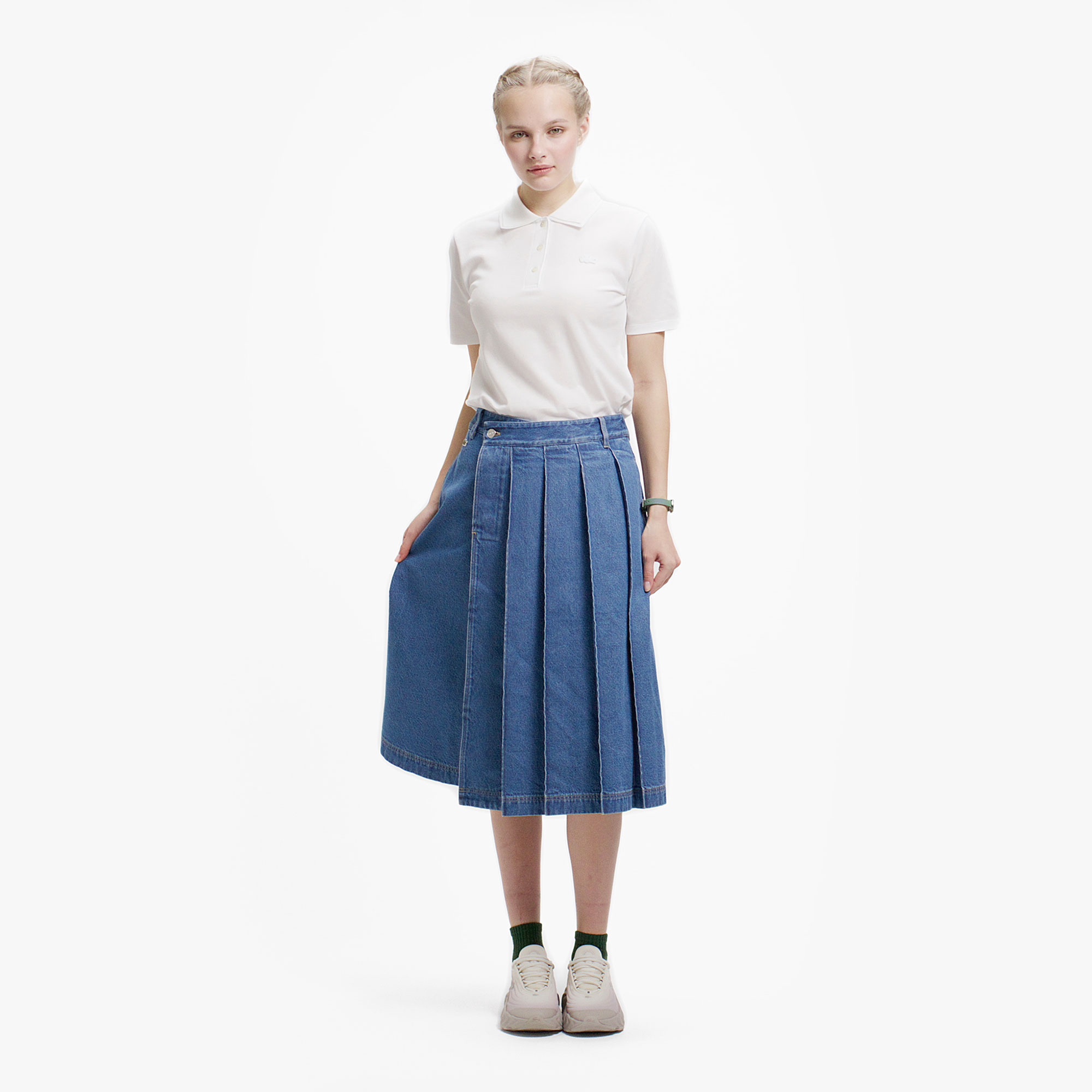 アシンメトリーデニムプリーツラップスカート