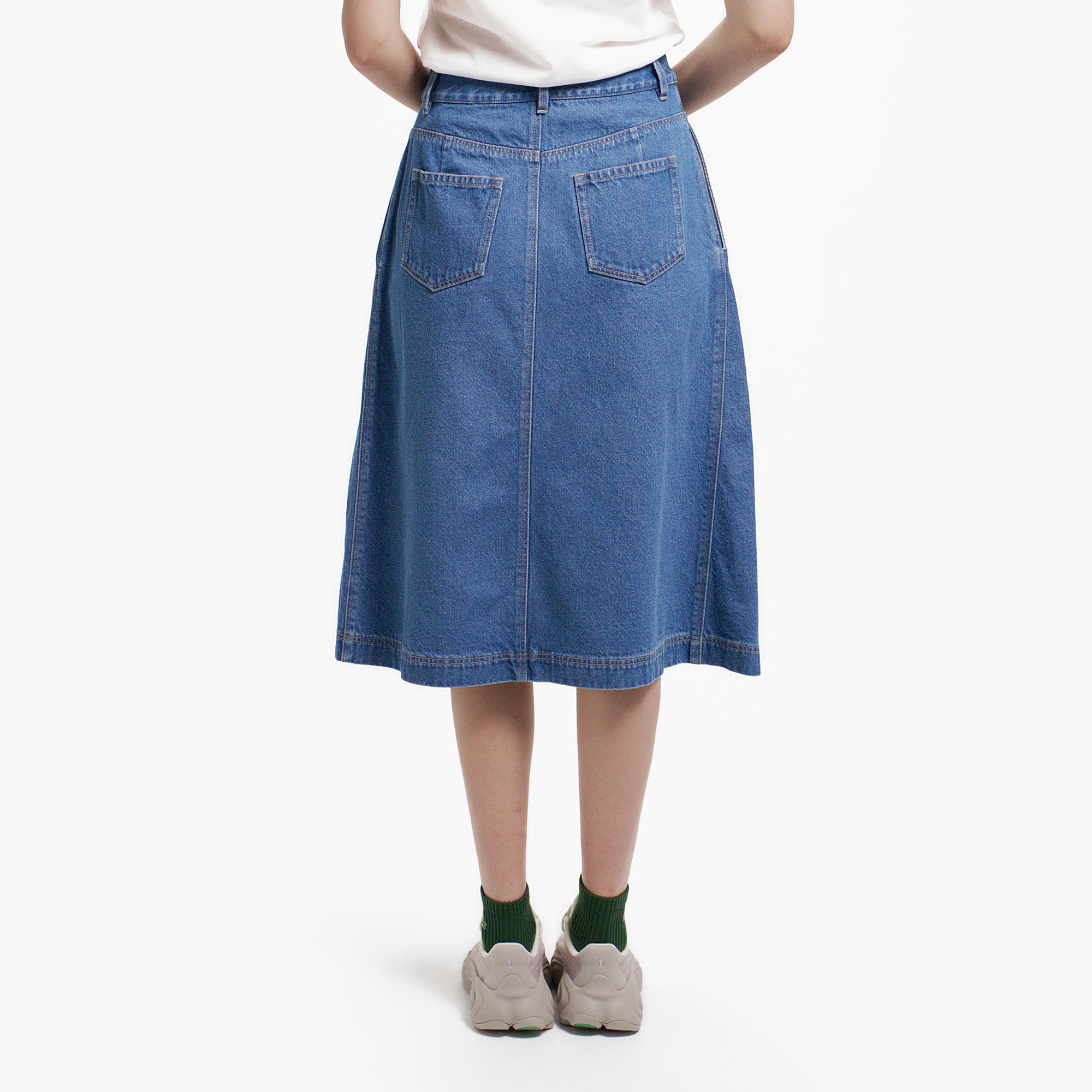 アシンメトリーデニムプリーツラップスカート