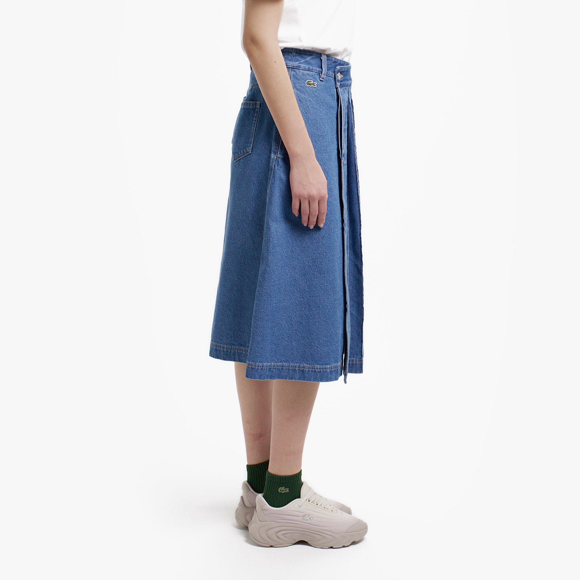 アシンメトリーデニムプリーツラップスカート