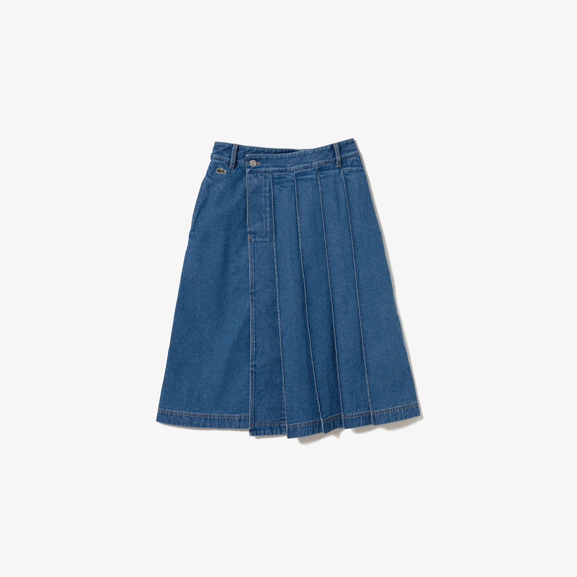 アシンメトリーデニムプリーツラップスカート