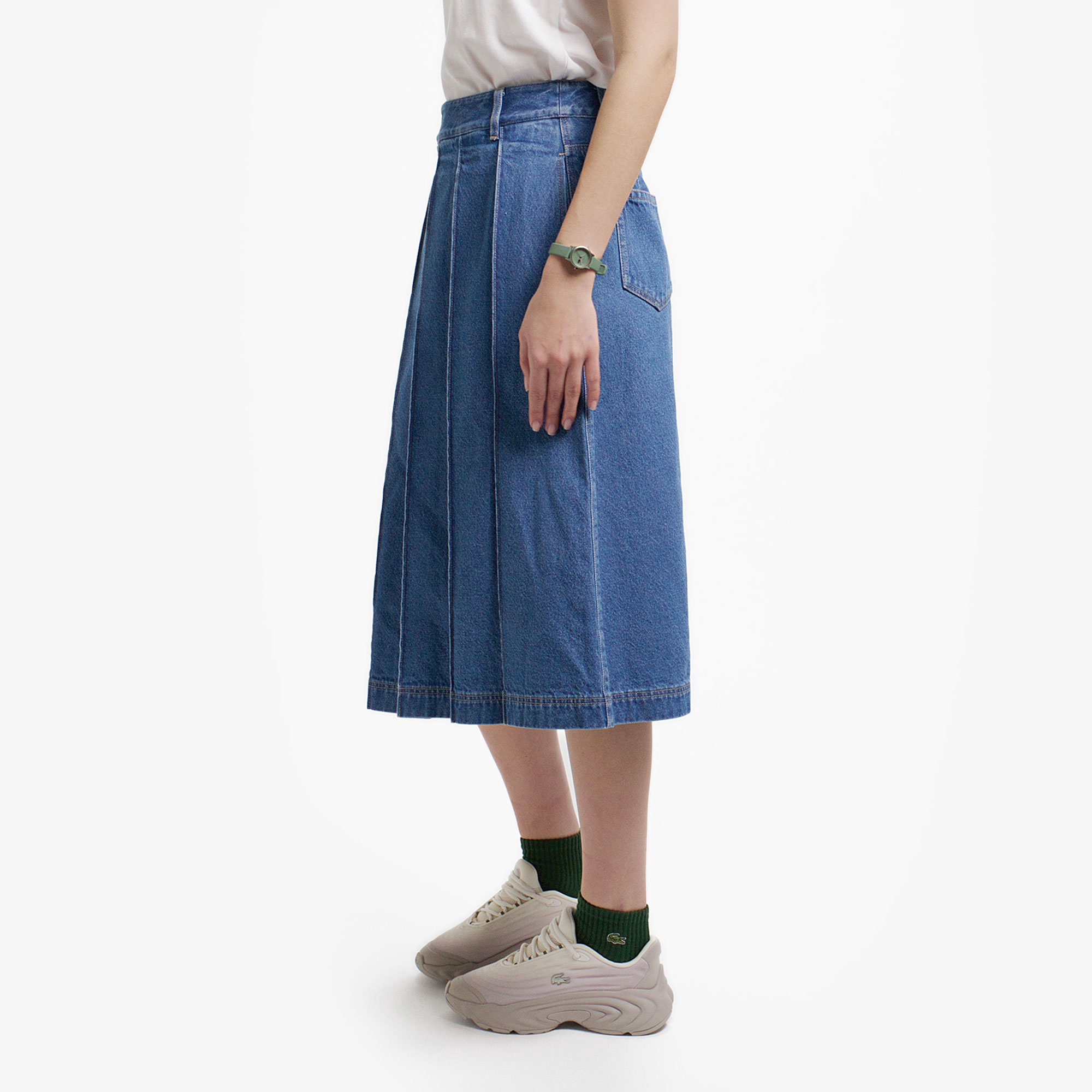 アシンメトリーデニムプリーツラップスカート