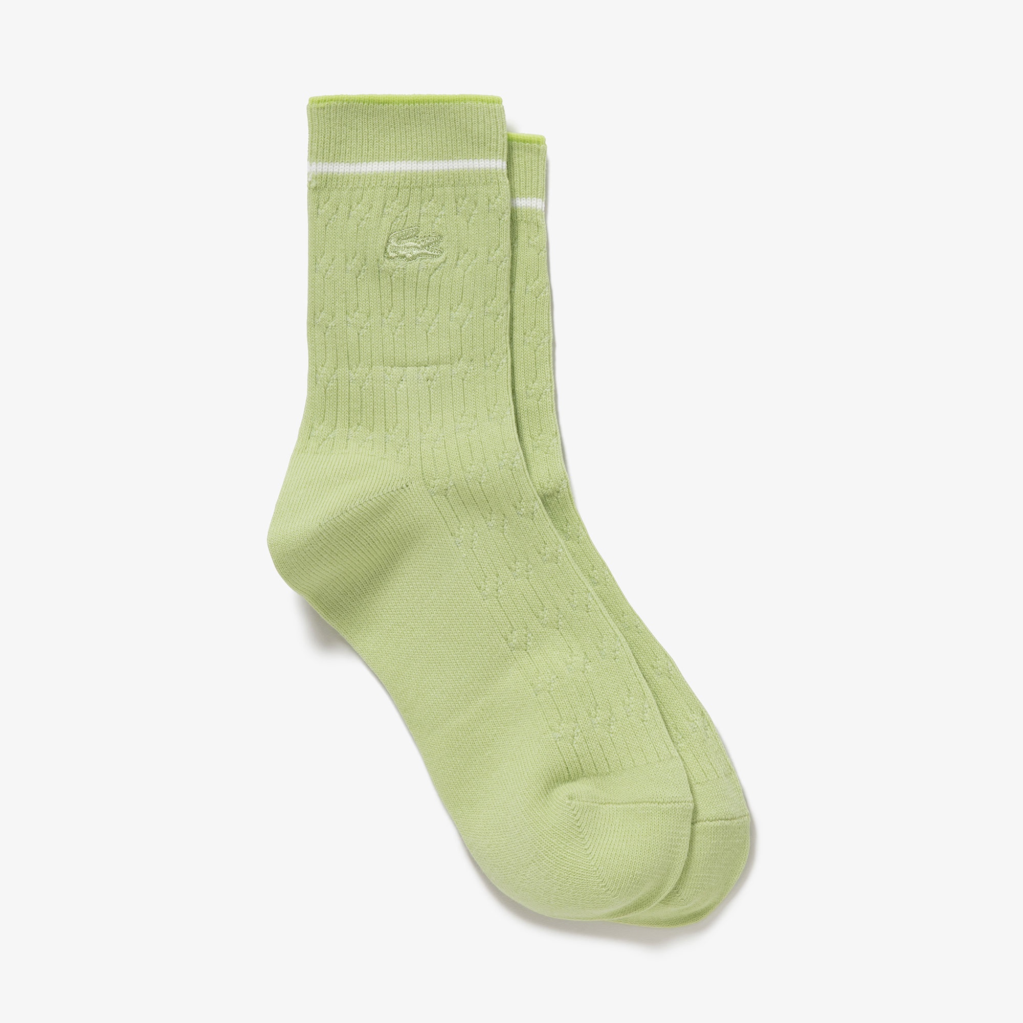 配色ラインケーブルニットソックス