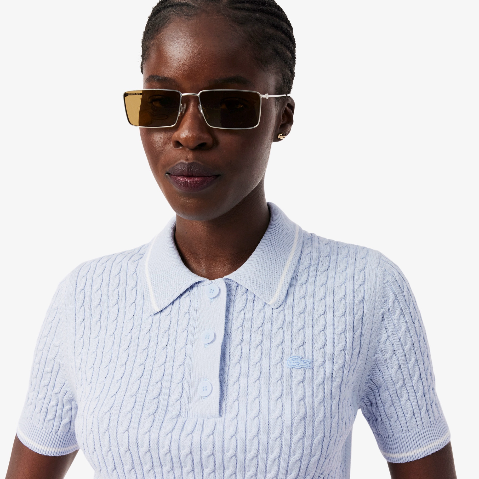 ケーブルニットポロシャツ