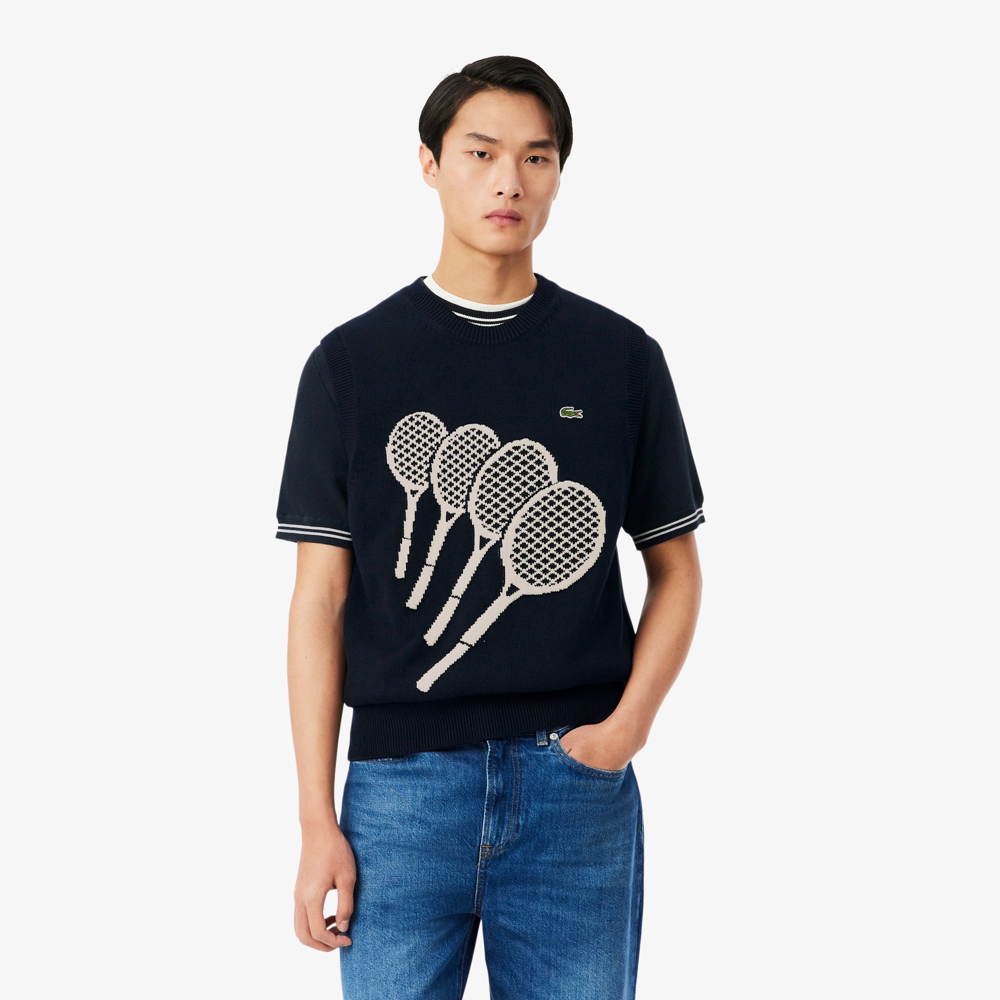 ラケットジャカード コットンニットベスト