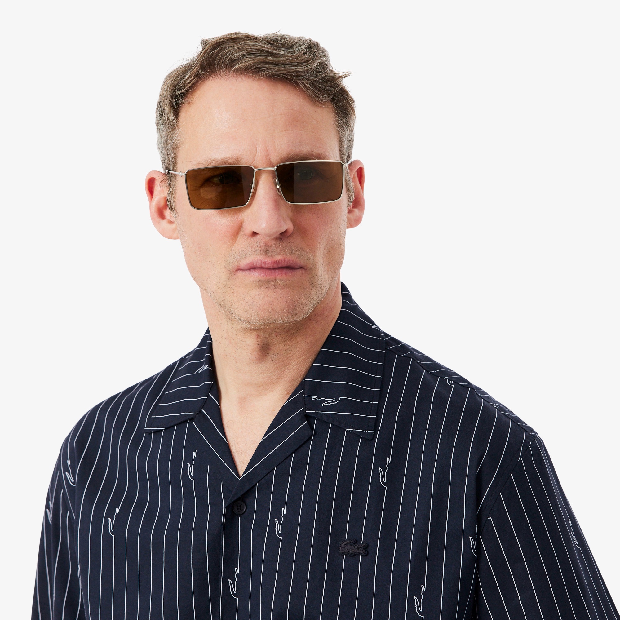 チョークストライププリントツイルオープンカラーシャツ