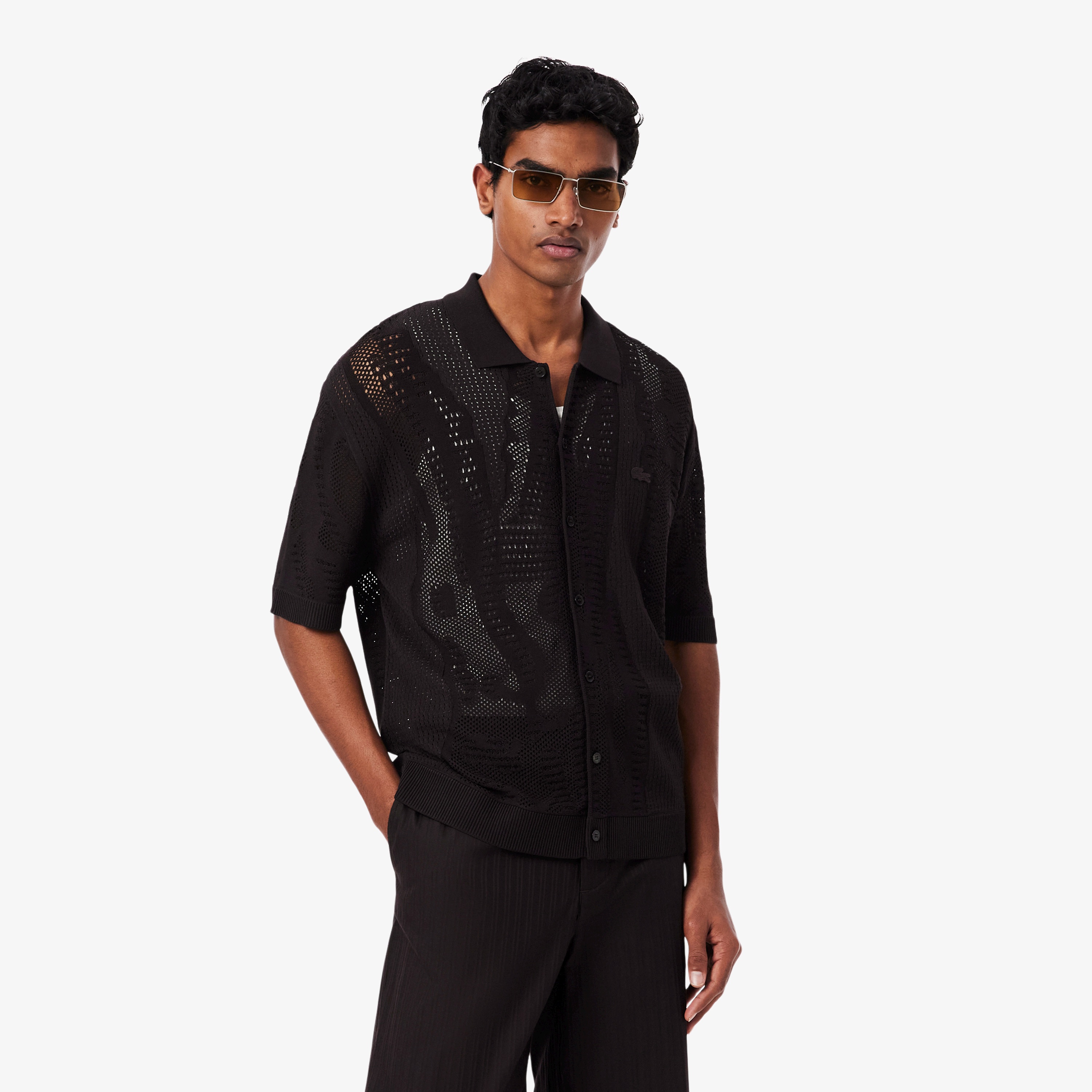 レースニットワニロゴモチーフシャツ