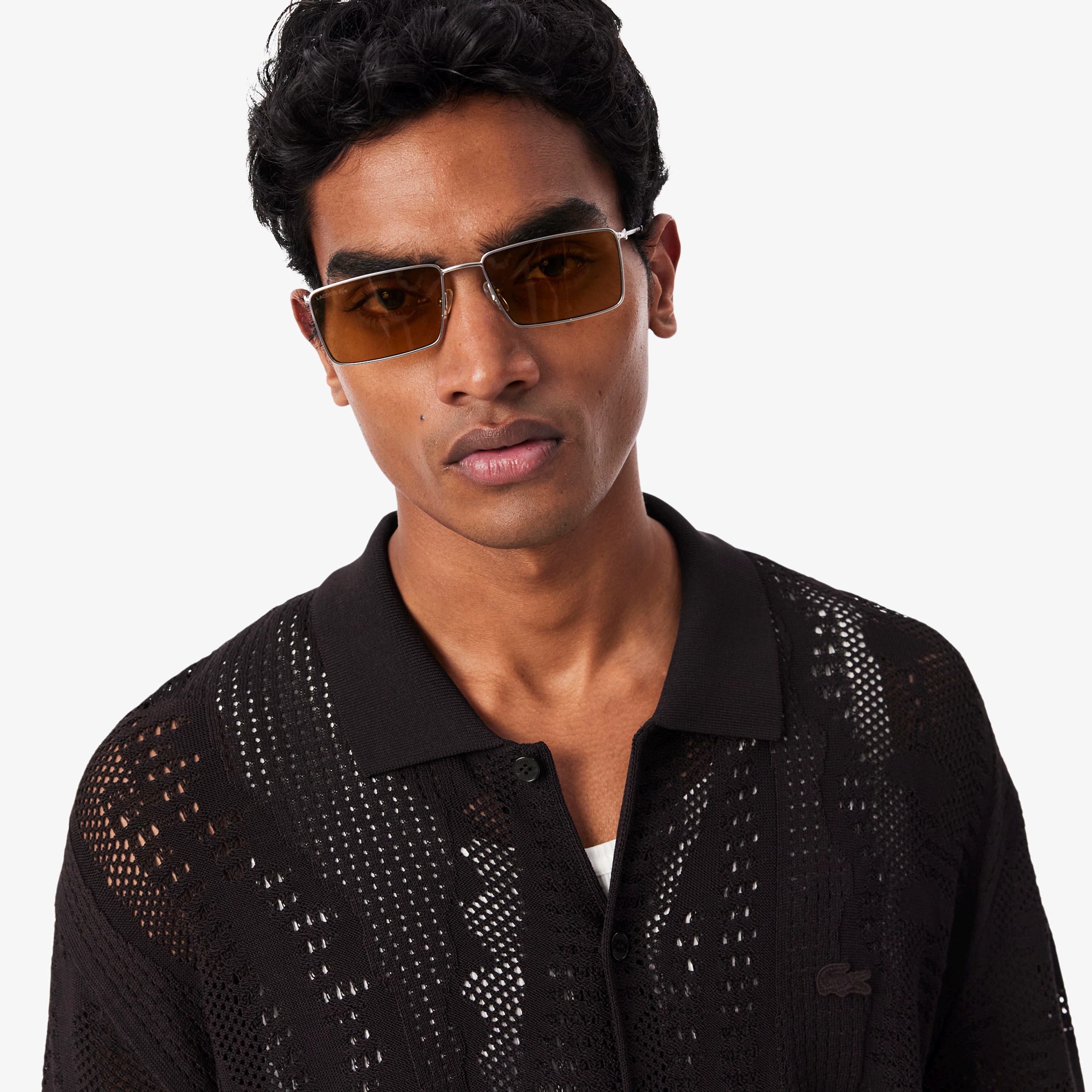 レースニットワニロゴモチーフシャツ