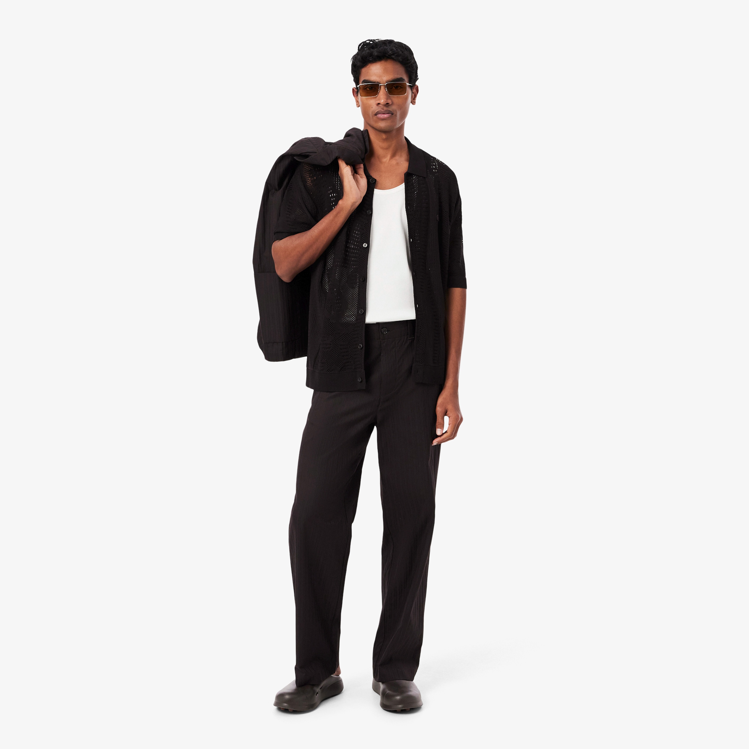 レースニットワニロゴモチーフシャツ