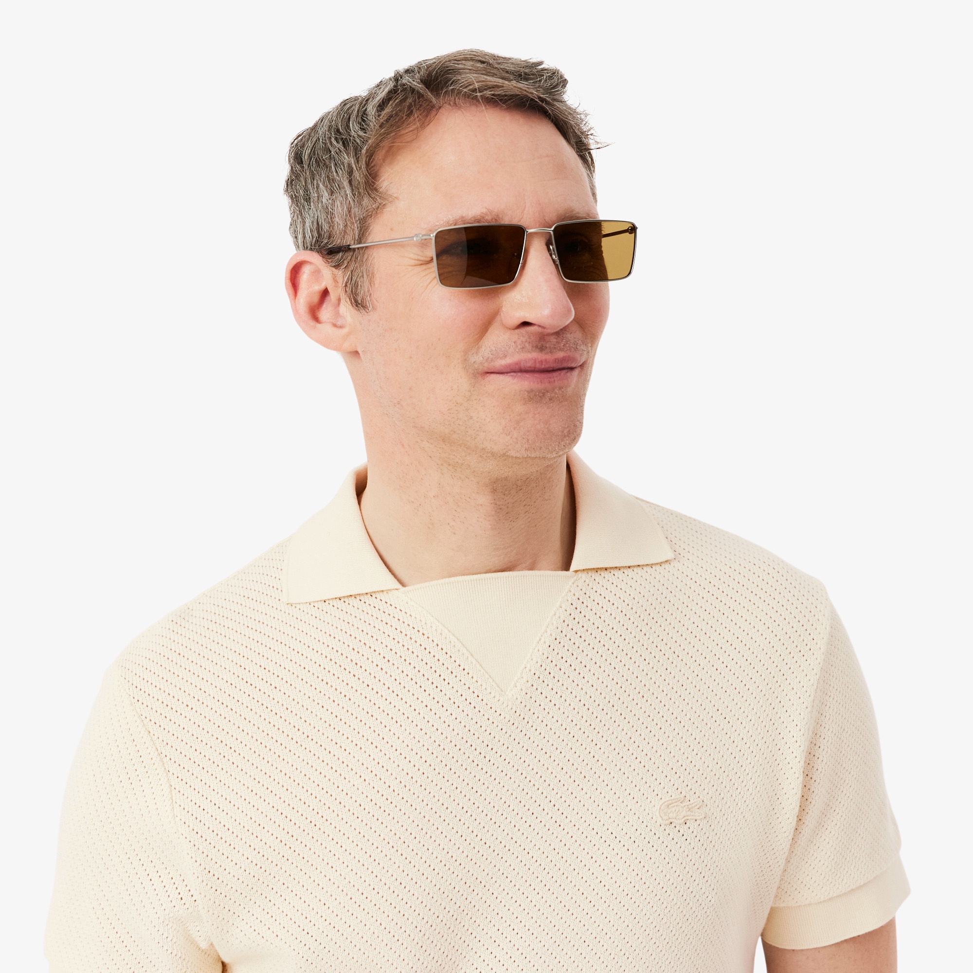 メッシュニットボタンレスポロシャツ