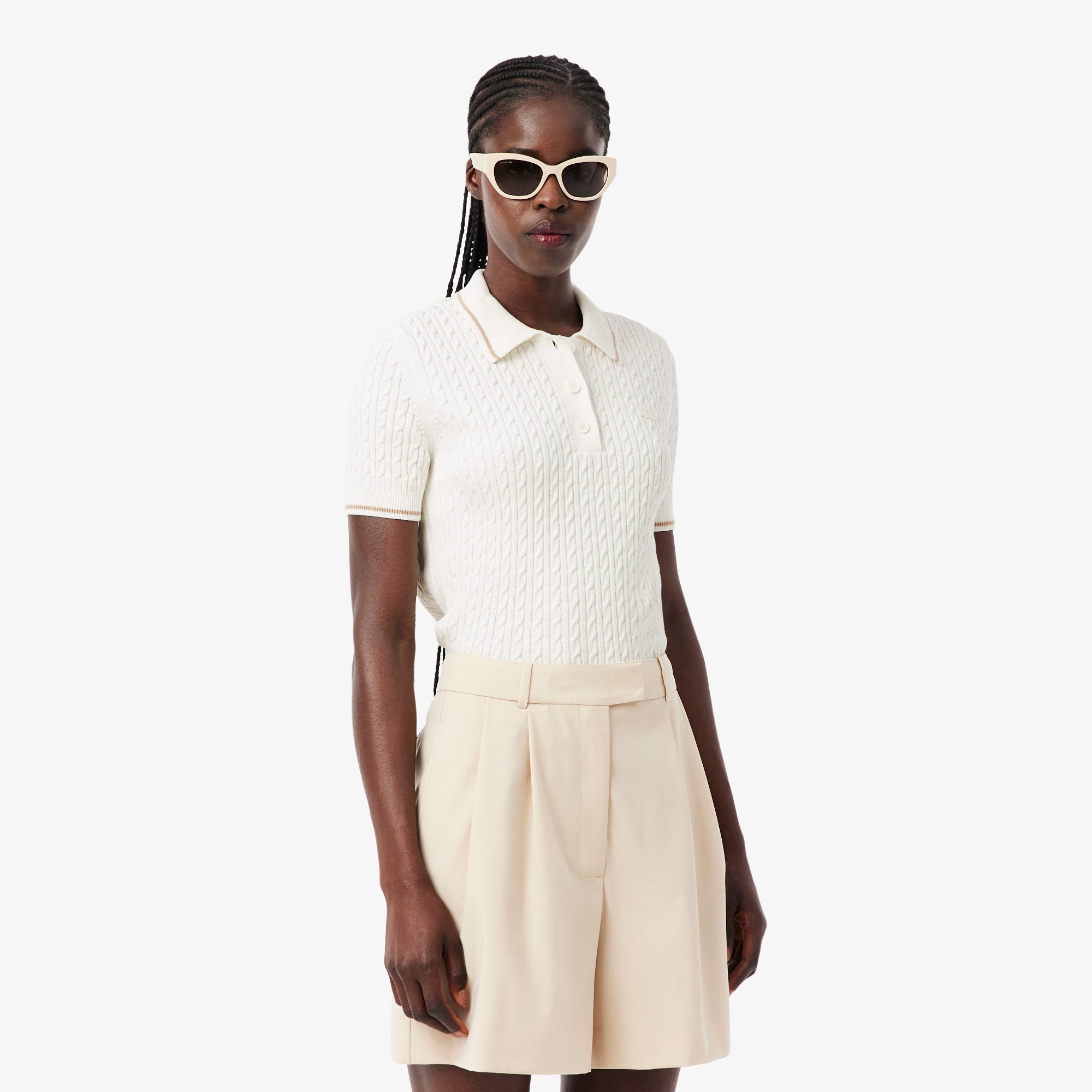 ケーブルニットポロシャツ