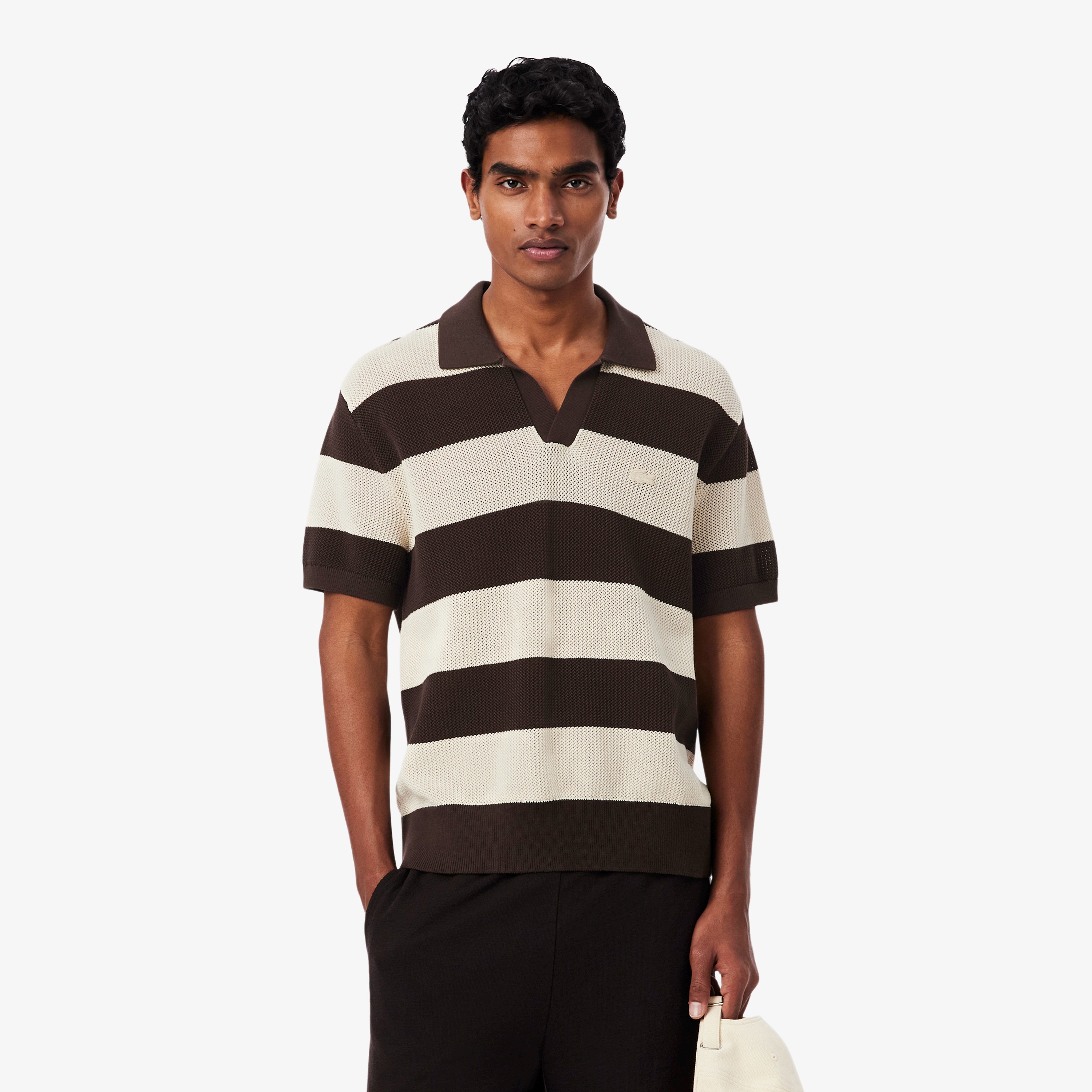 ボーダーメッシュニットスキッパーポロシャツ