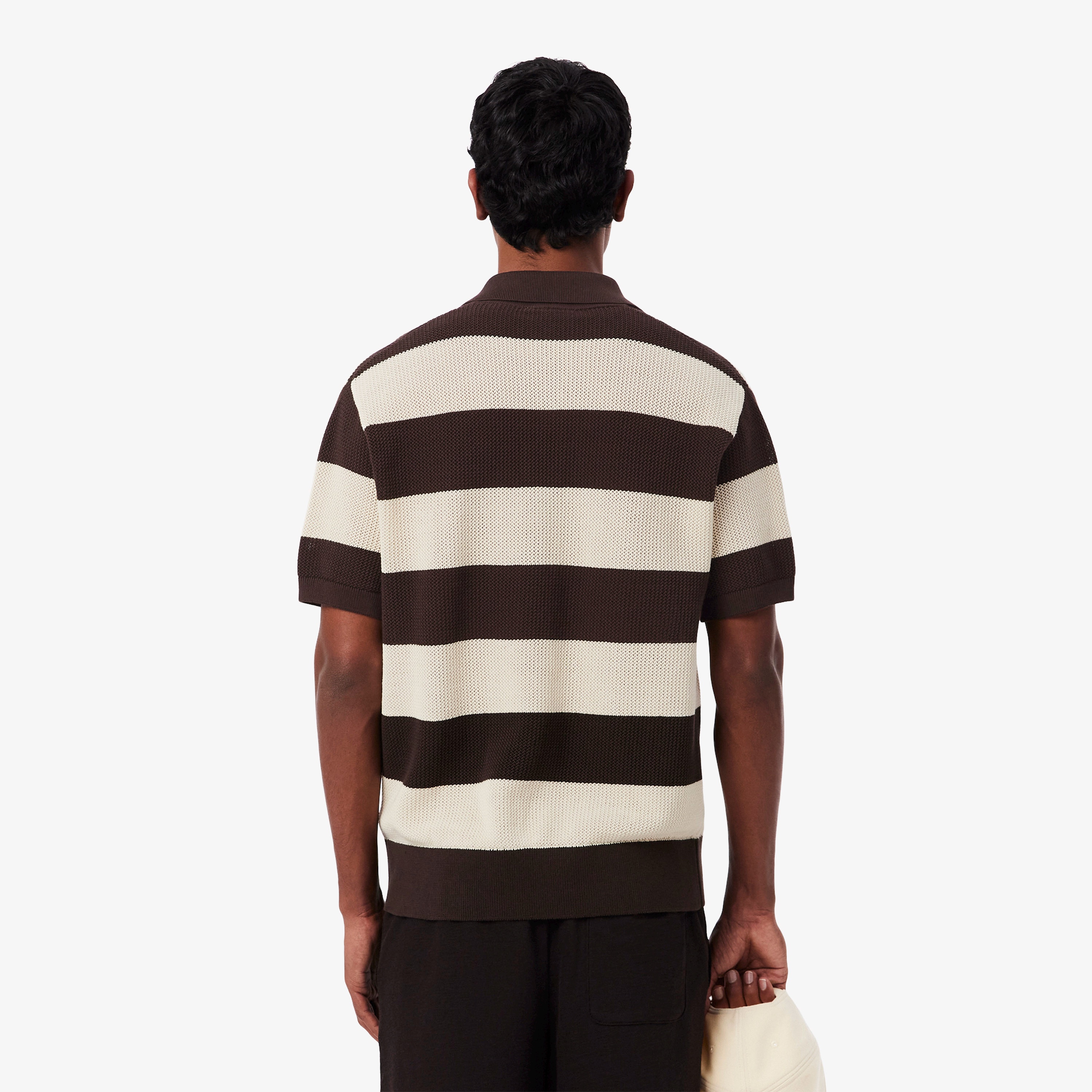 ボーダーメッシュニットスキッパーポロシャツ