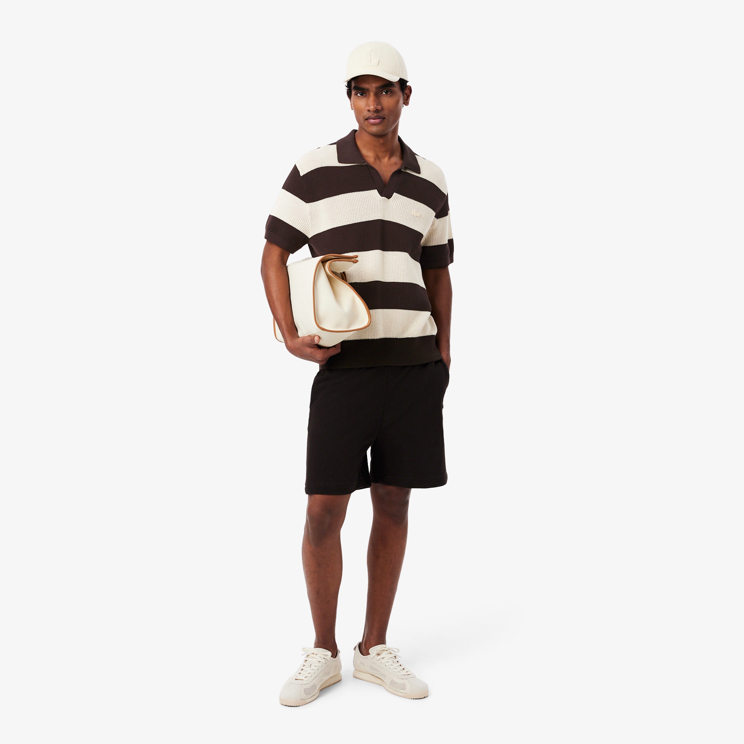 ボーダーメッシュニットスキッパーポロシャツ