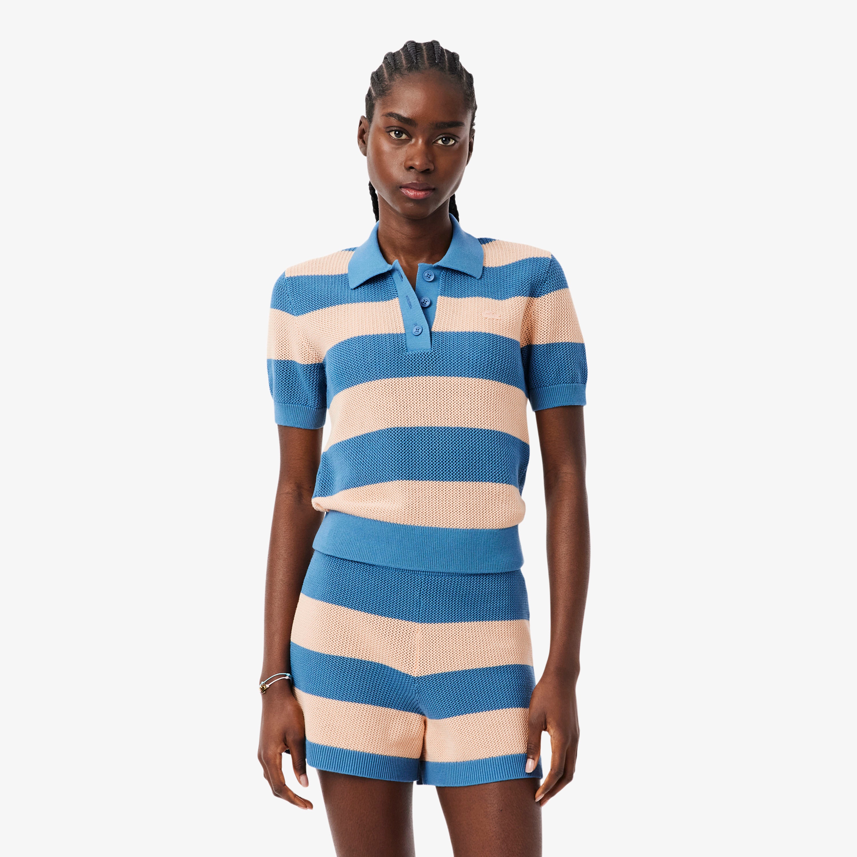 ファットボーダーメッシュニットポロシャツ