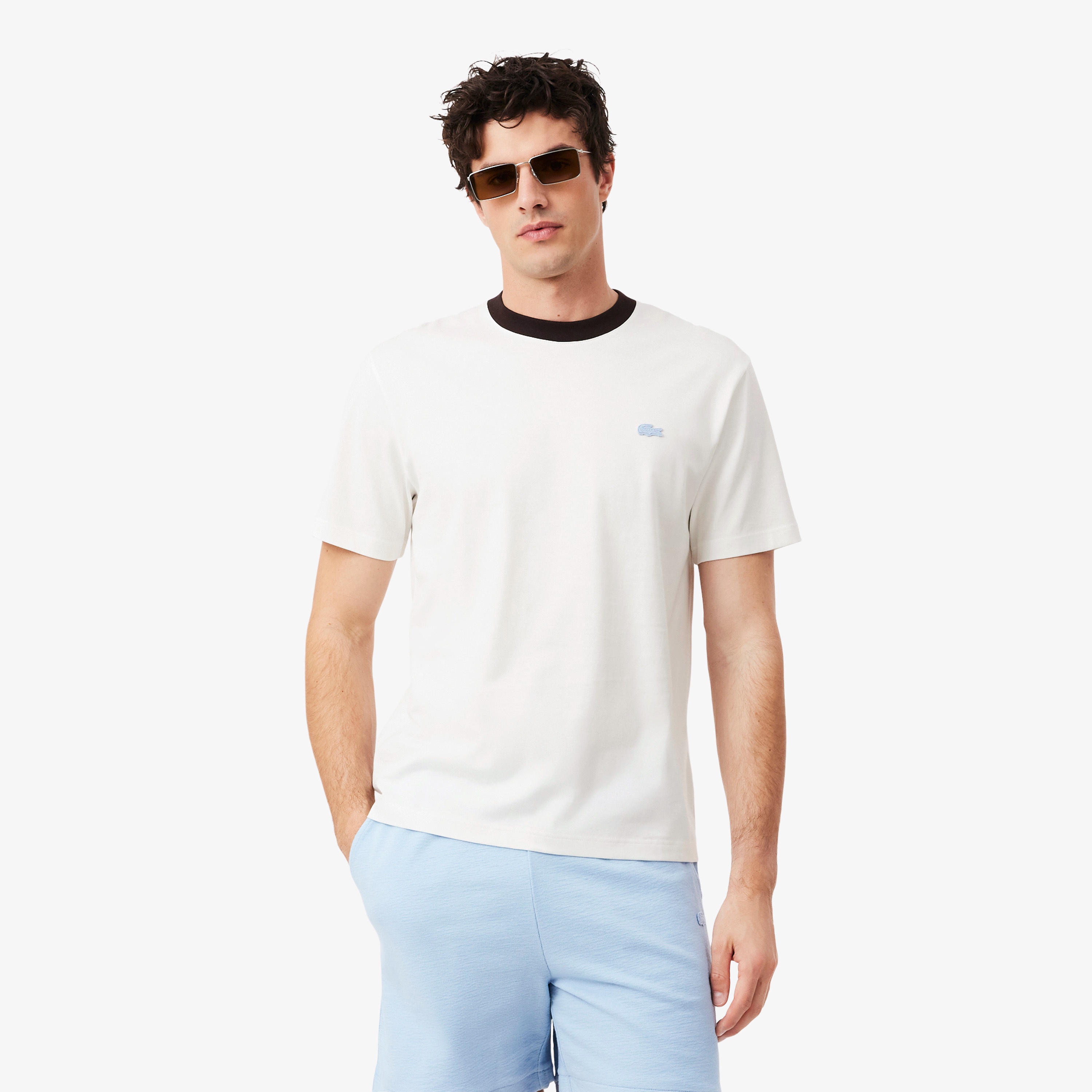 配色ネックリブTシャツ