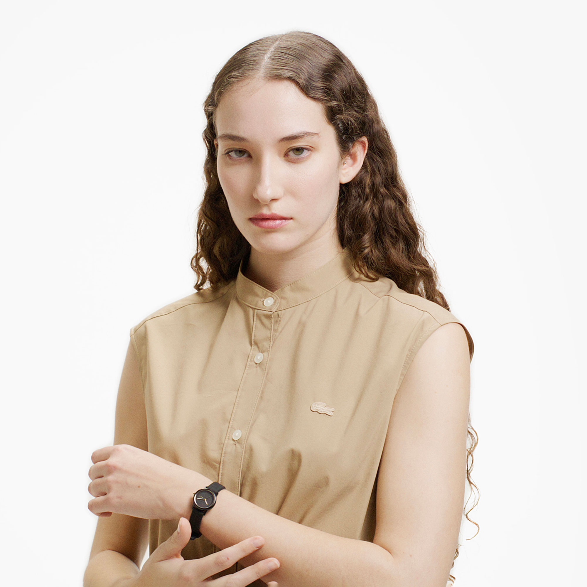 Aラインノースリーブシャツドレス