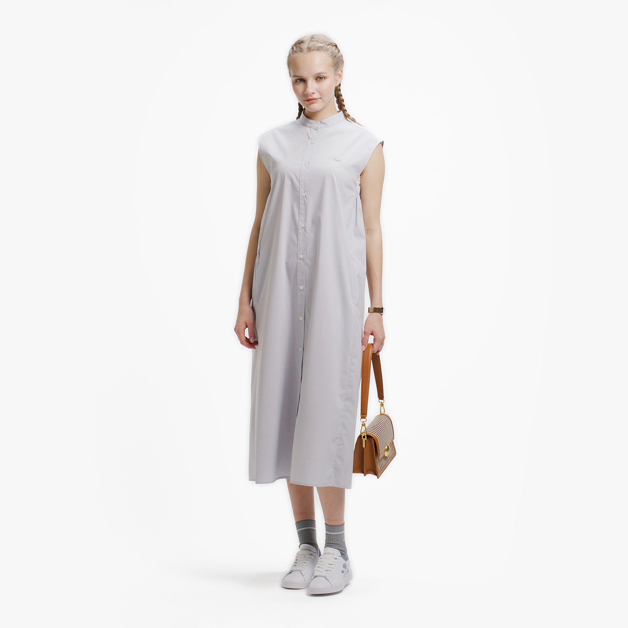 Aラインノースリーブシャツドレス