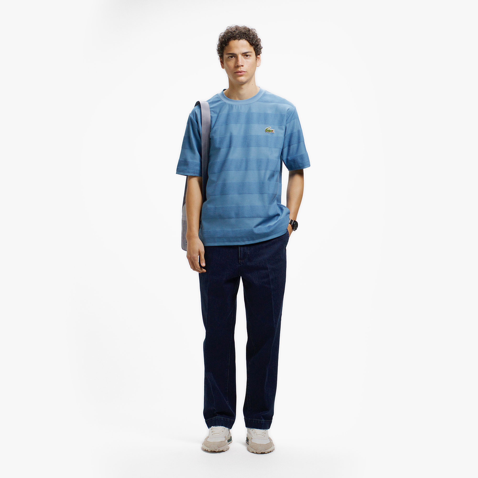 パイル地切り替え同色ボーダーTシャツ