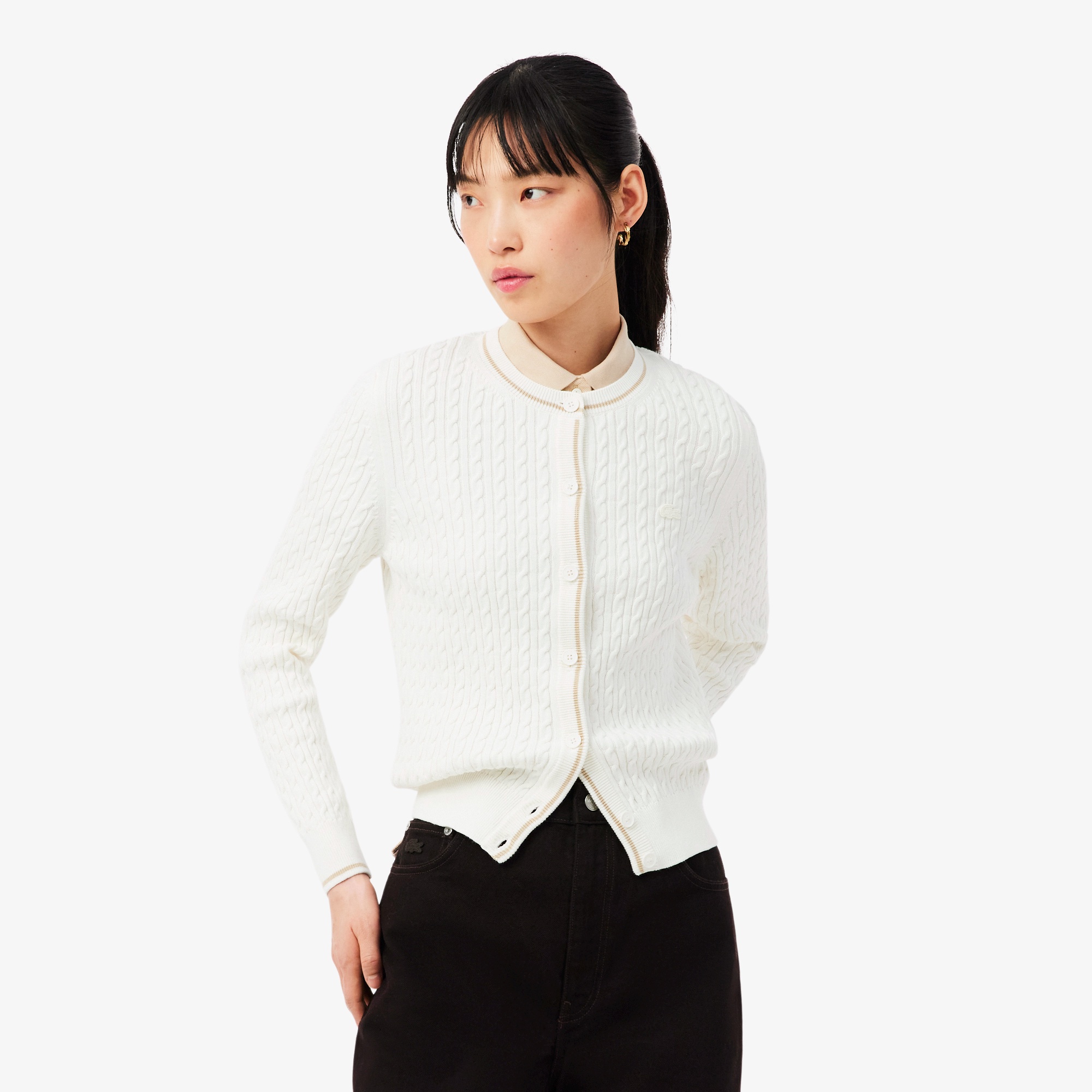 ライン入りケーブルニットカーディガン