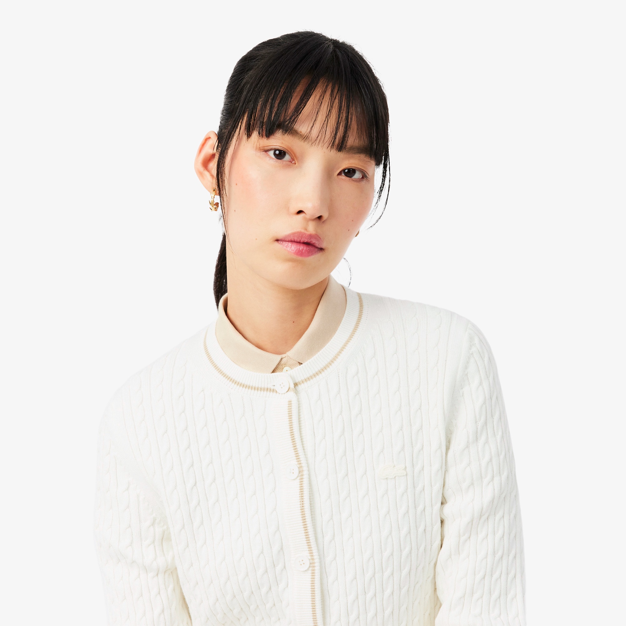 ライン入りケーブルニットカーディガン