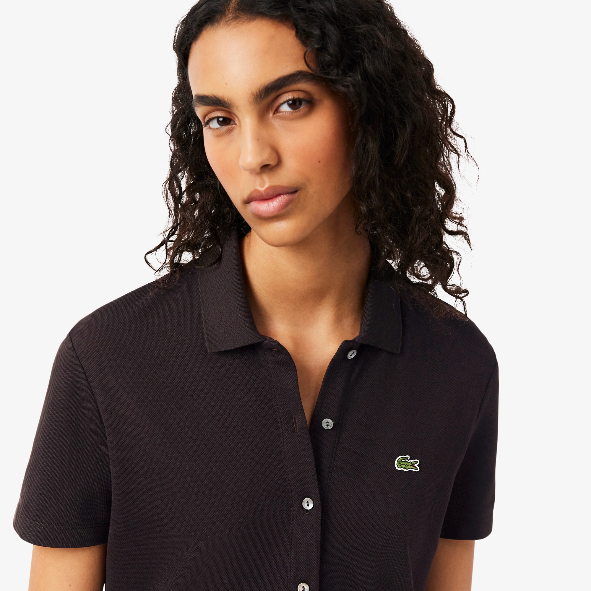 ストレッチ鹿の子地プリーツポロドレス