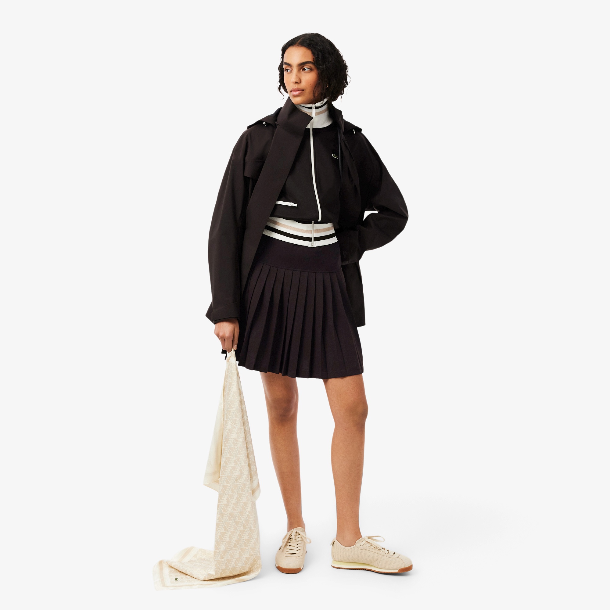 ストレッチ鹿の子地プリーツポロドレス