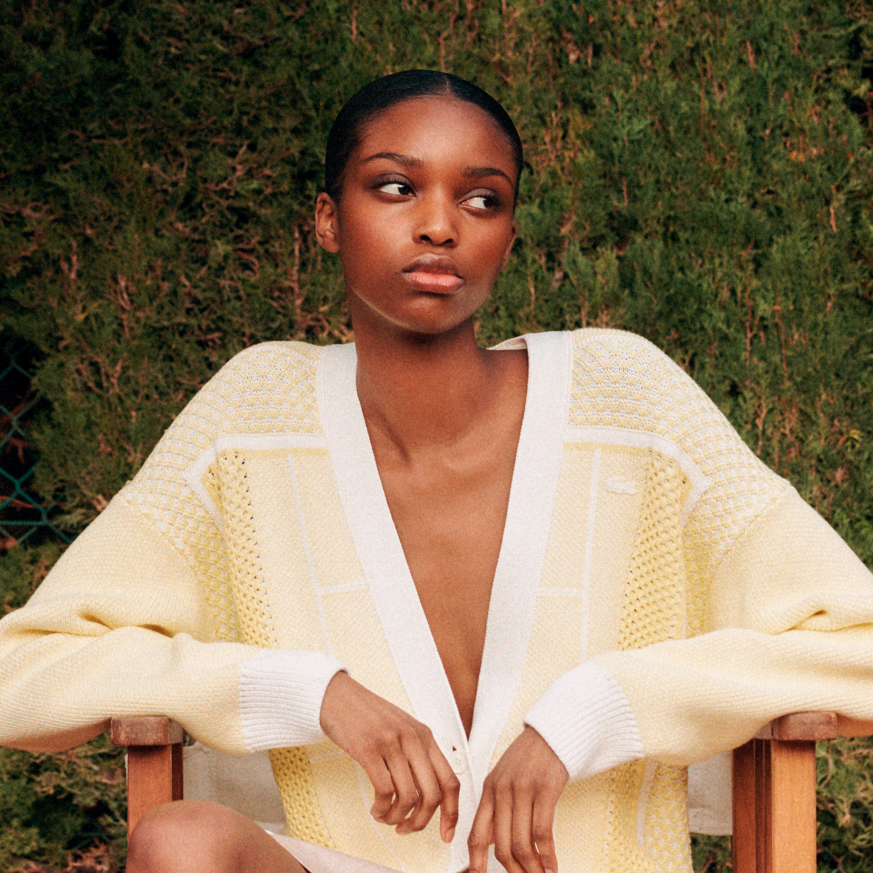 テニスコートジャカードロングニットカーディガン