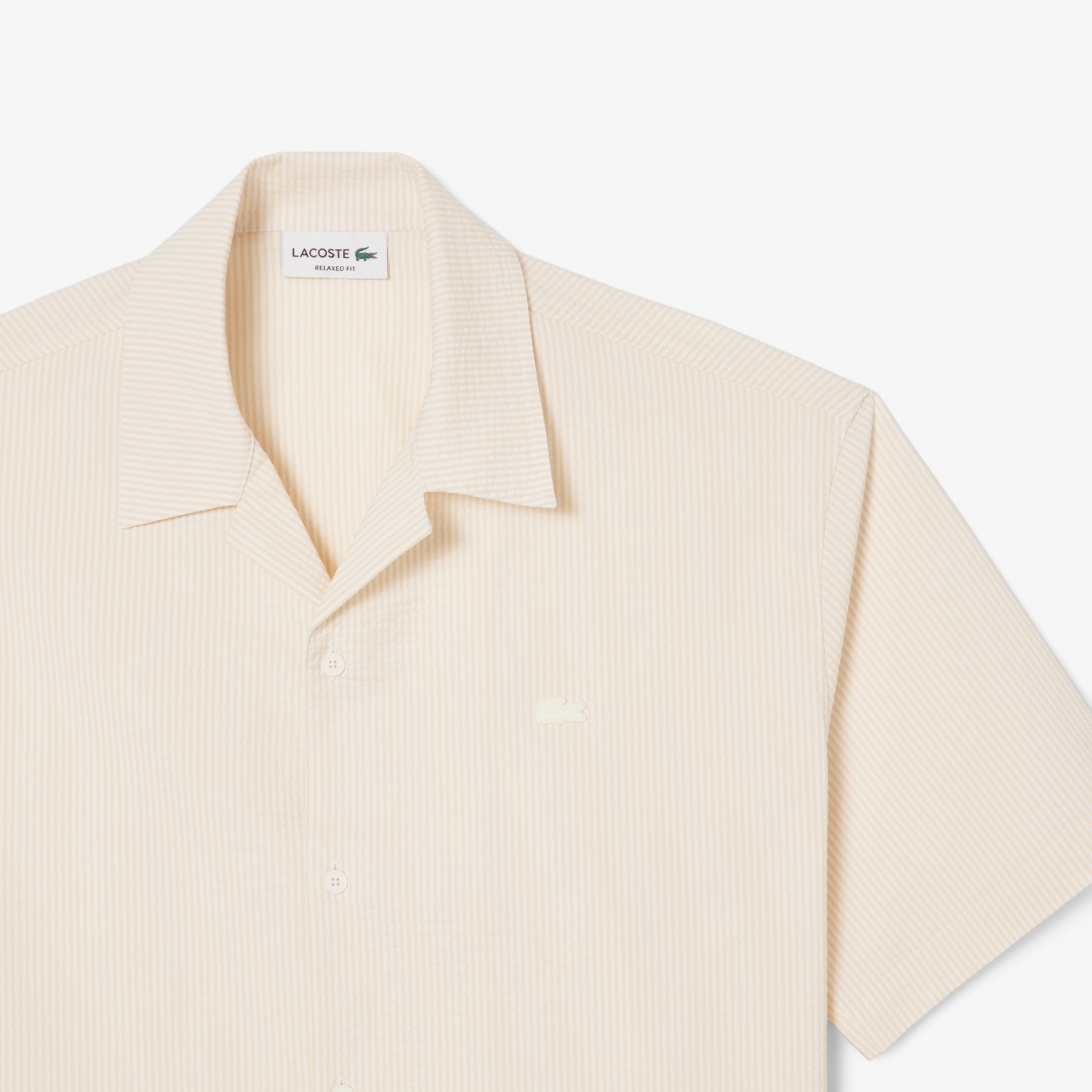 シアサッカーオープンカラーシャツ